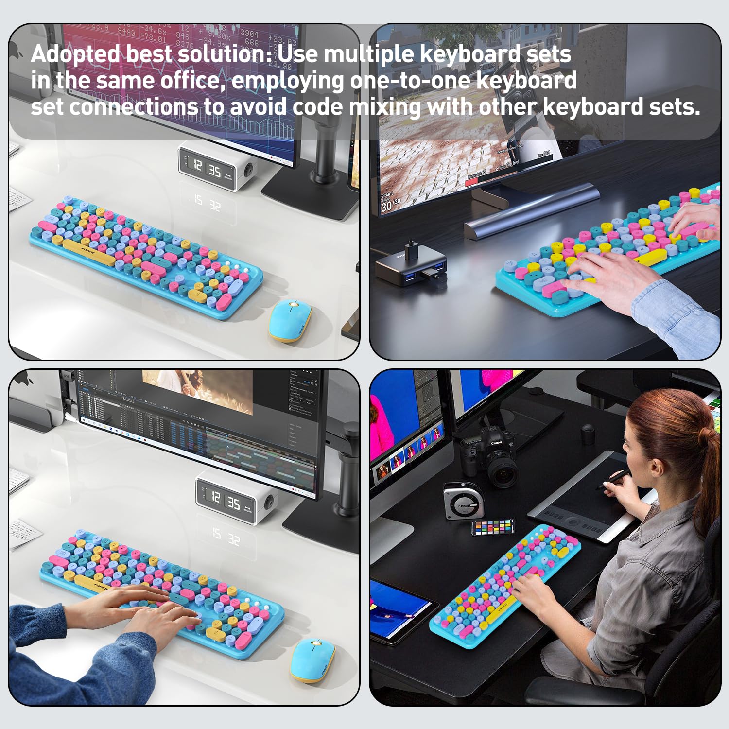 Fopett 2.4Ghz Wireless Keyboard And Mouse Set With Switch Button   Full Size Keyboard   Compatible For Windows/Laptop/Pc/Noteboo