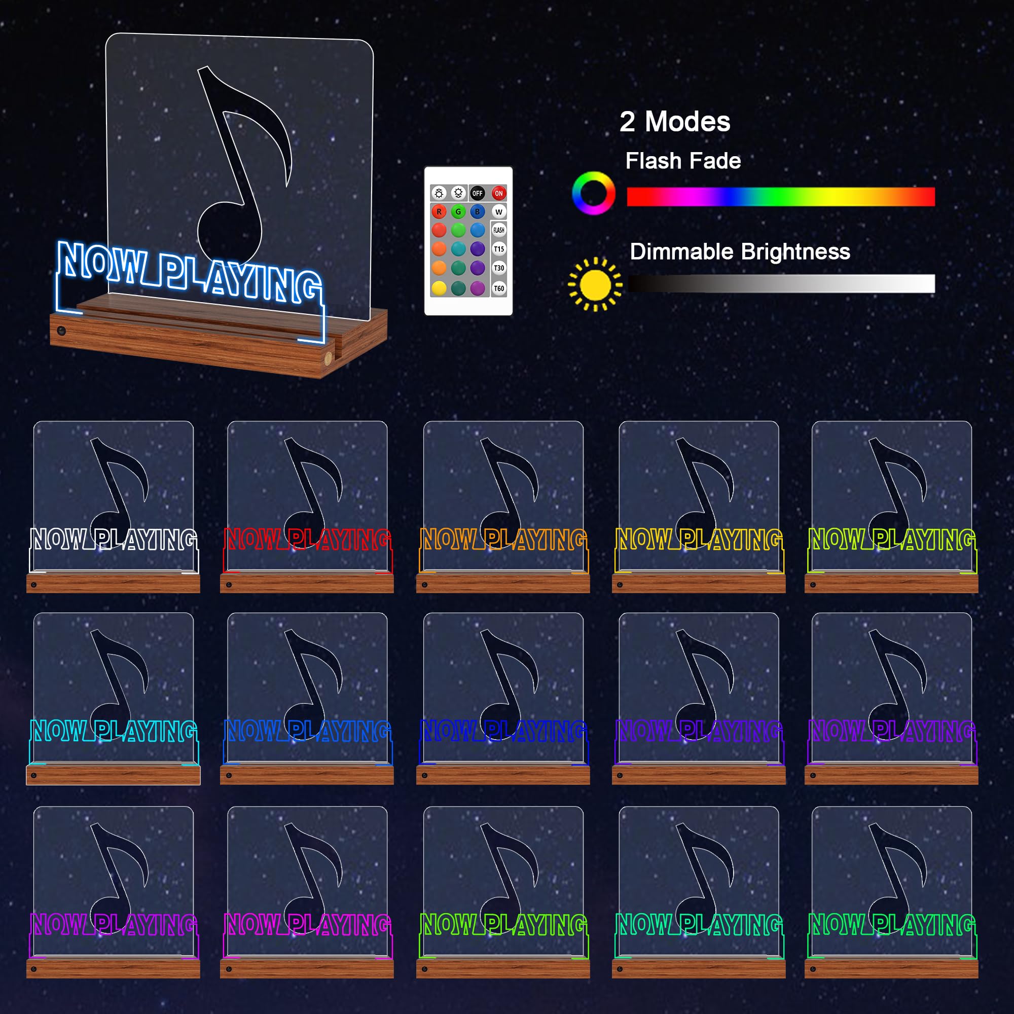 Yuandian Light Up Now Playing Vinyl Record Stand, Wooden Acrylic Holder For Vinyl Album Display And Storage, Vinyl Illuminated L