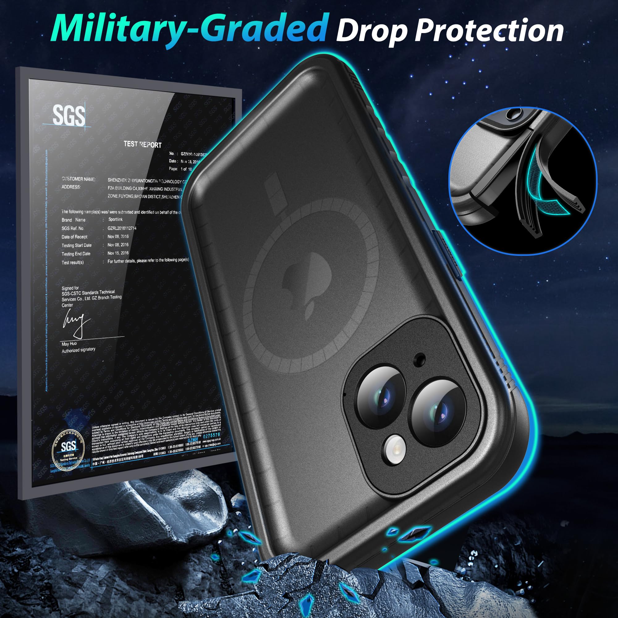 Sportlink For Iphone 13 Case Waterproof   Buit In Screen Protector [Compatible With Magsafe][Ip68 Underwater][6.6Ft Military Dro