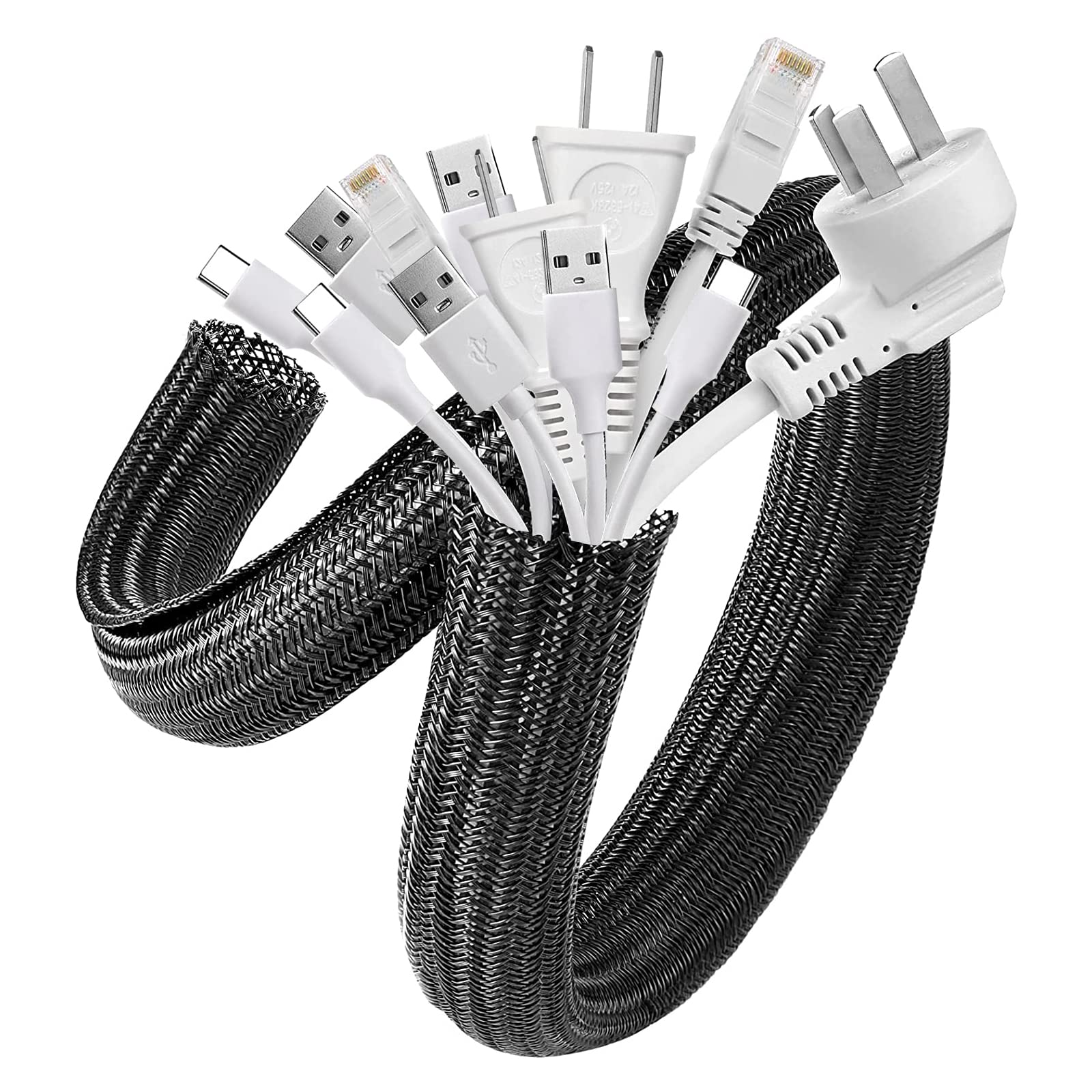 Agptek Cable Sleeve Cover, 2Pack 5Ft   1.8 Inch Cord Management Wire Organizer Under Desk, Home Office Computer Wire Cover Hider