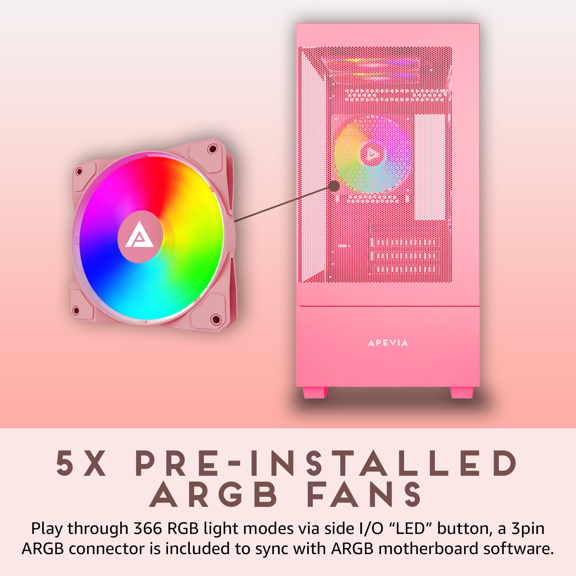 Apevia Phantom Mesh Pk Phantom Micro Atx Dual Chamber Mesh Gaming Pc Case W/ 5X 120Mm Argb Fans, 366 Rgb Modes, Mesh Airflow Per