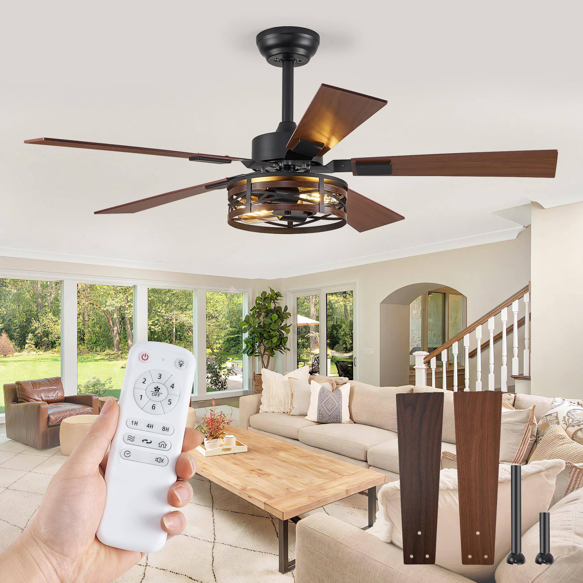 Fanbulous Farmhouse Ceiling Fans With Light, 48 Inch Bedroom Ceiling Fan With Lights, 6 Speed Adjustable, Quiet And Reversible D