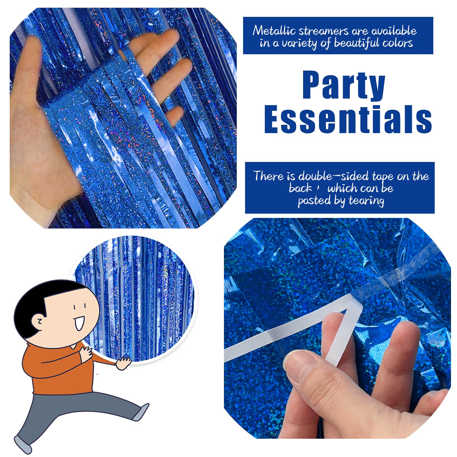 3 Pack Blue Backdrop Curtain Tinsel Streamers Ocean Themed Decor Birthday Party Decorations Foil Fringe Backdrop Graduation Baby