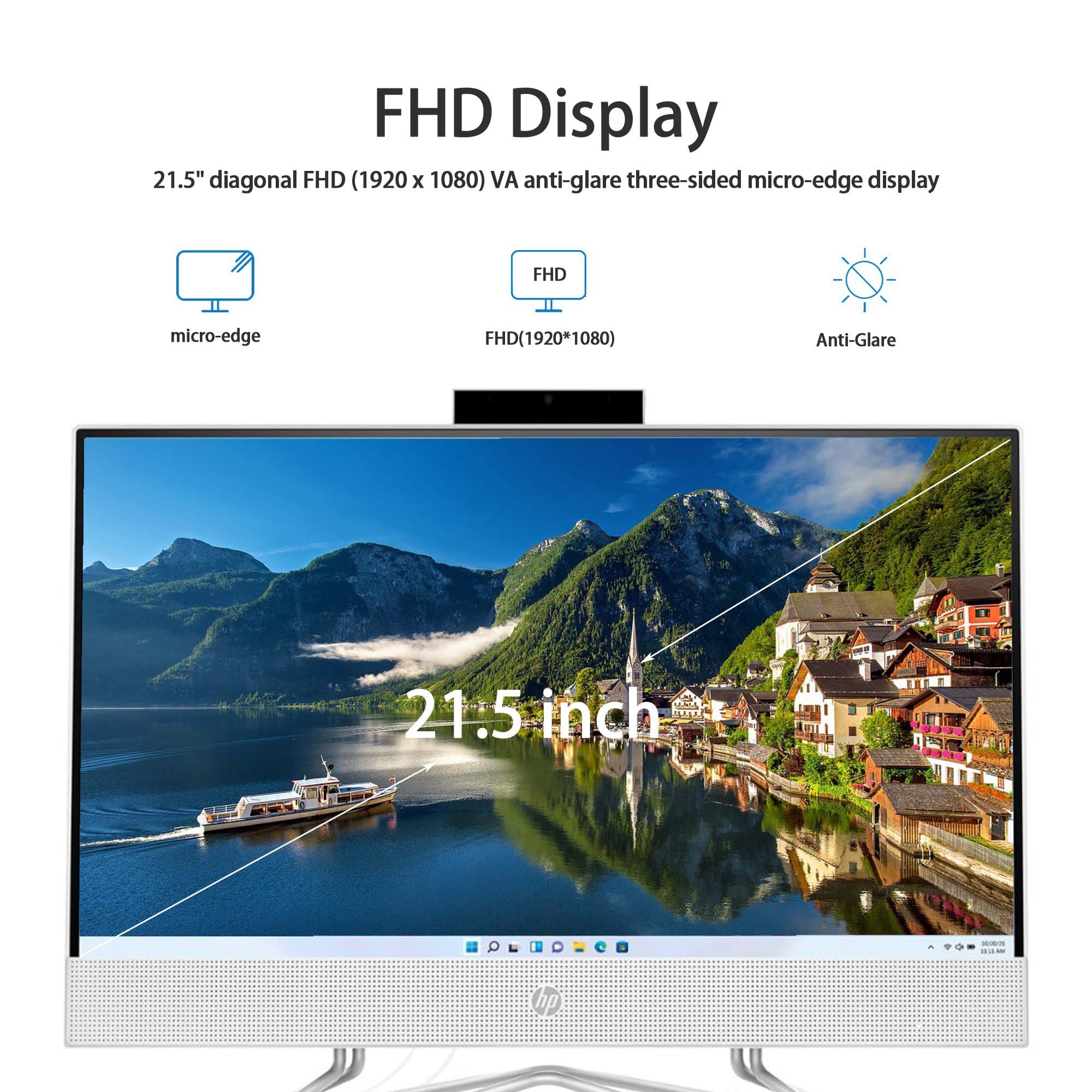 Hp 22 All-In-One Desktop, 21.5'' Fhd Display, Intel Celeron J4025 Processor, 16Gb Ddr4 Ram, 1Tb Pcie Ssd, Webcam, Wi-Fi, Hdmi, R