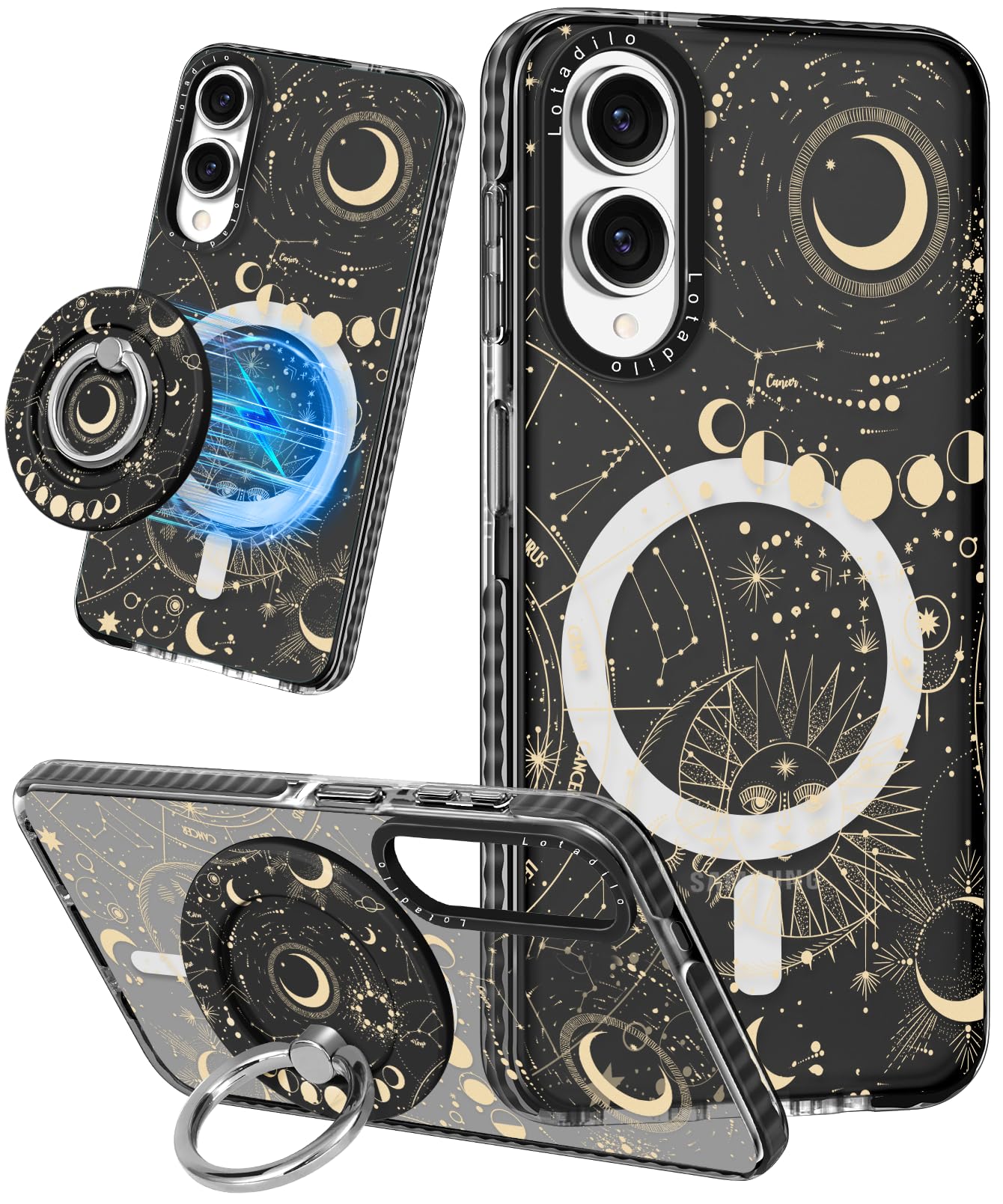 Lotadilo Cute Case for Samsung Galaxy S25 Edge for Women Girls - Funny Sun Moon Design Compatible with Magsafe Magnetic Ring Hol
