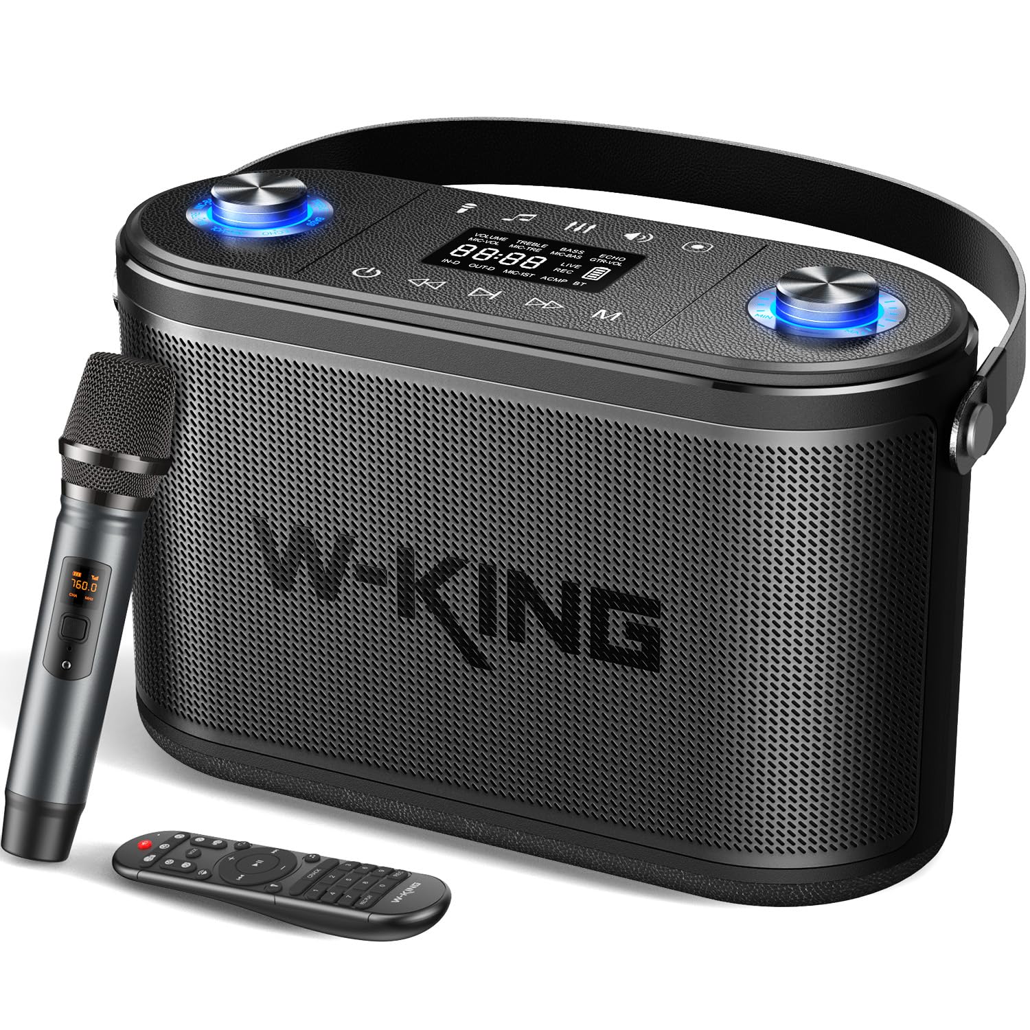 W King 240W Peak Bluetooth Speakers Loud Huge Bass, 2.1Ch 3 Way/Adjustable Bass Treble/Guitar Port/Uhf Microphone/Accompaniment/Rec/Live/Hp Monitor, Large Portable Outdoor Wireless Speaker