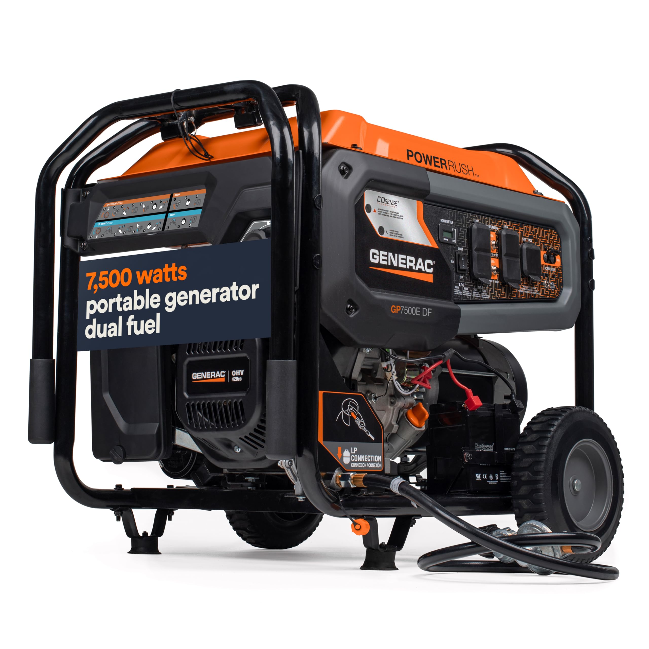 Generac 7,500-Watt Dual-Fuel Compatible Portable Generator - Gas and Propane - COsense Technology with Electric Start - PowerRus