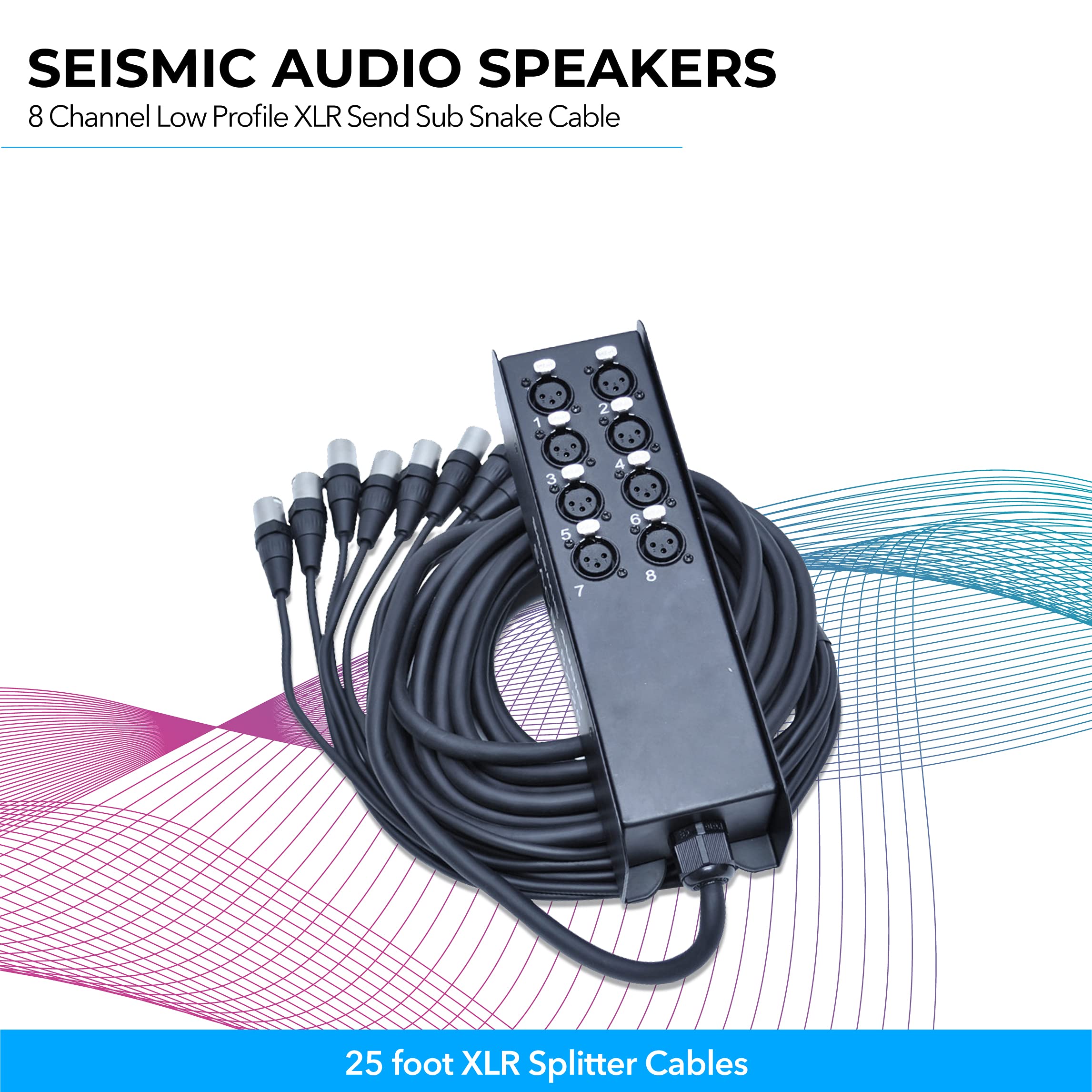 Seismic Audio Speakers 8 Channel Low Profile Xlr Send Sub Snake Cable, Xlr Splitter Cable, 25 Feet