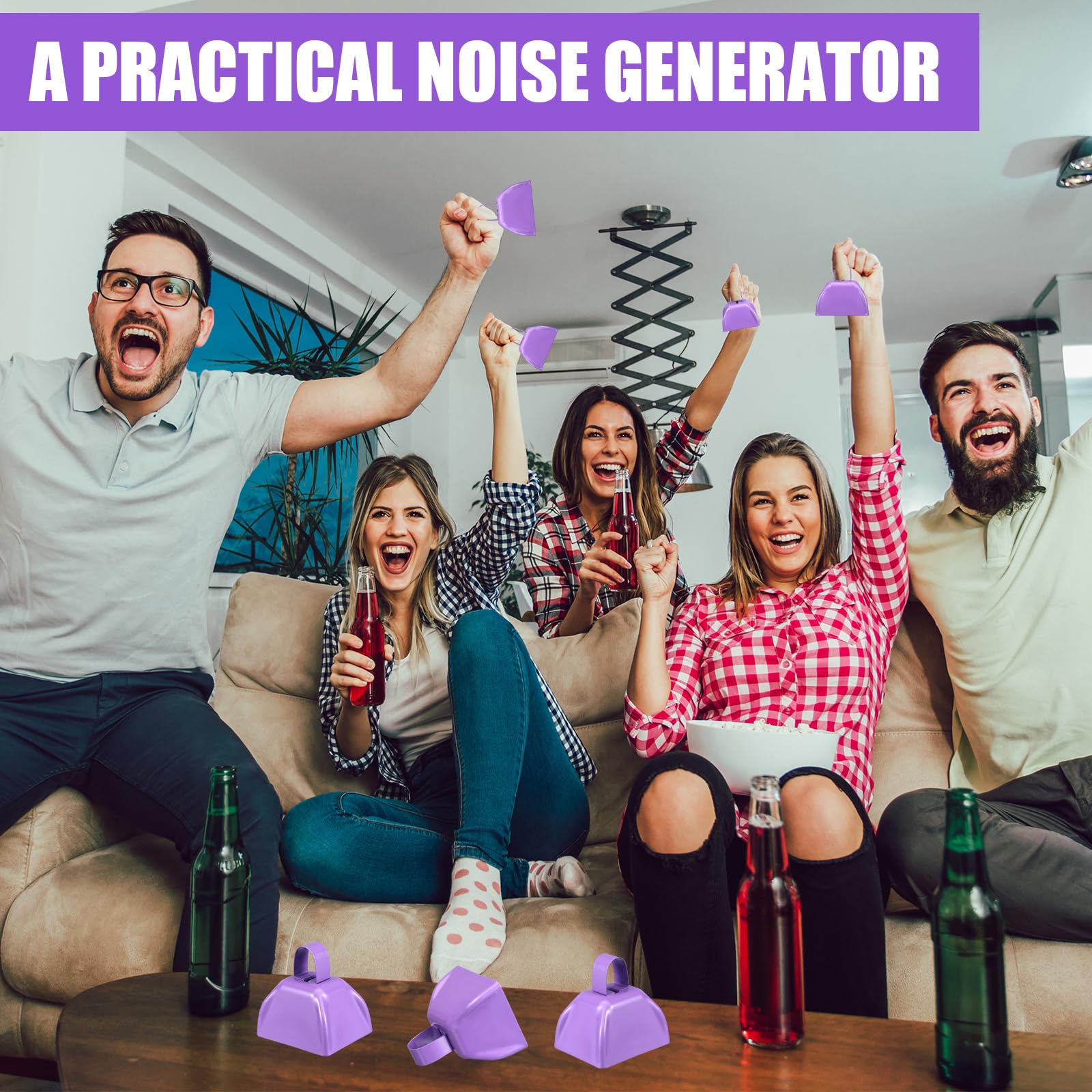 Therwen 12 Pack Metal Cow Bells Noise Makers With Handle 3 Inch Hand Percussion Cowbells Bulk Loud Call Bell For Sporting Events