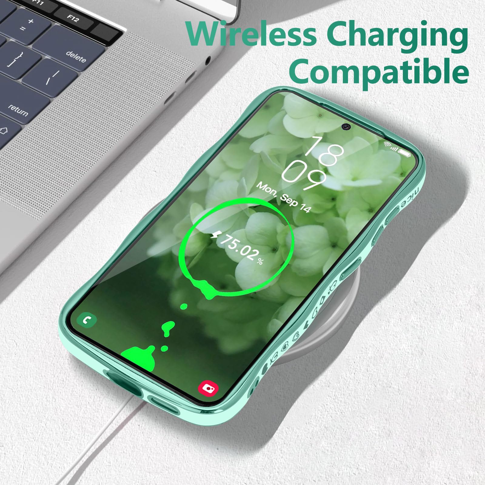 Lchulle For Samsung Galaxy S23 Case For Women Girls, Cute Wave Frame Curly Shape With Love Heart Raised Camera Protection Cover