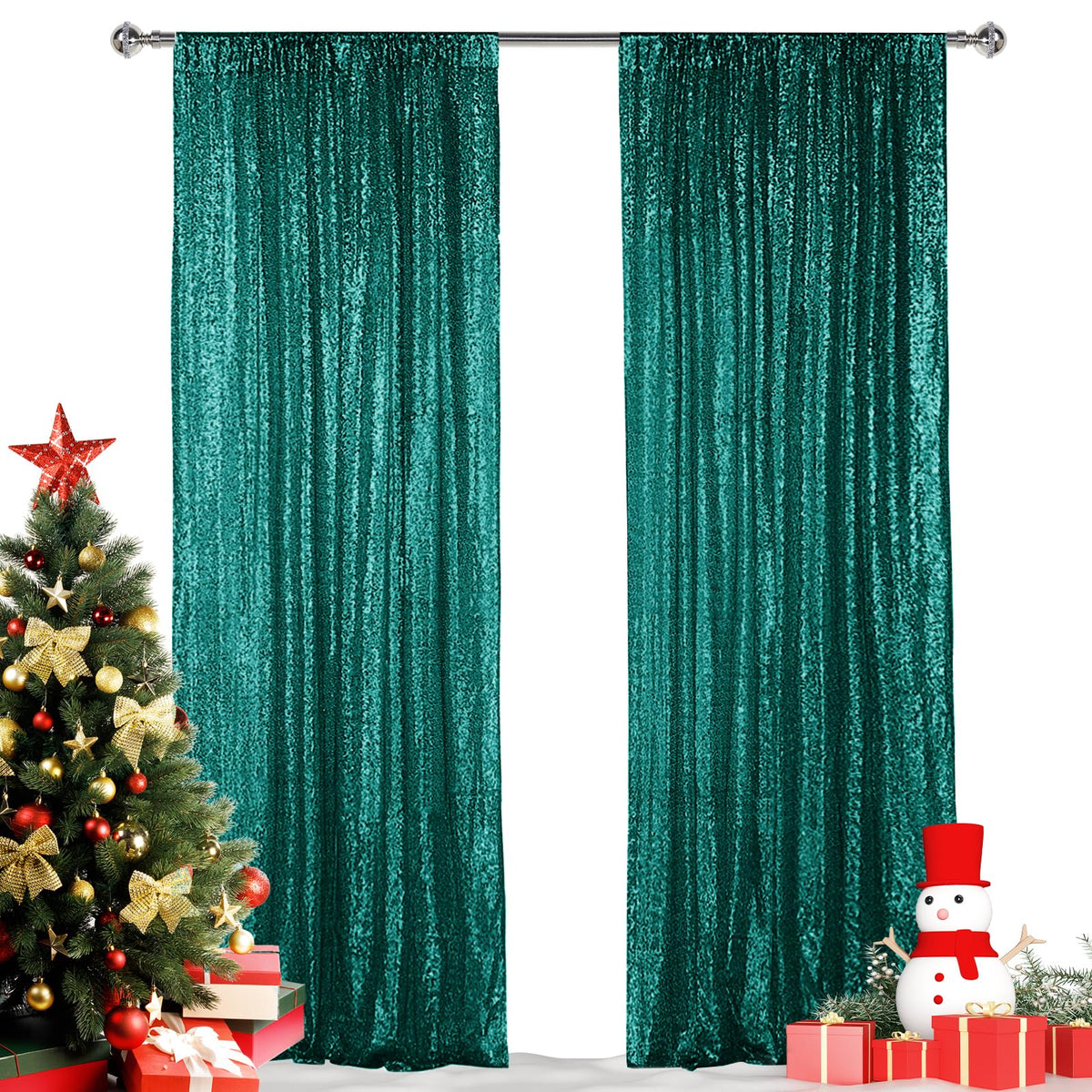 Hahuho Hunter Sequin Backdrop Curtain, 2Pcs 2Ftx8Ft Glitter Backdrop Curtain For Parties, Christmas, Wedding, Party Decoration(2