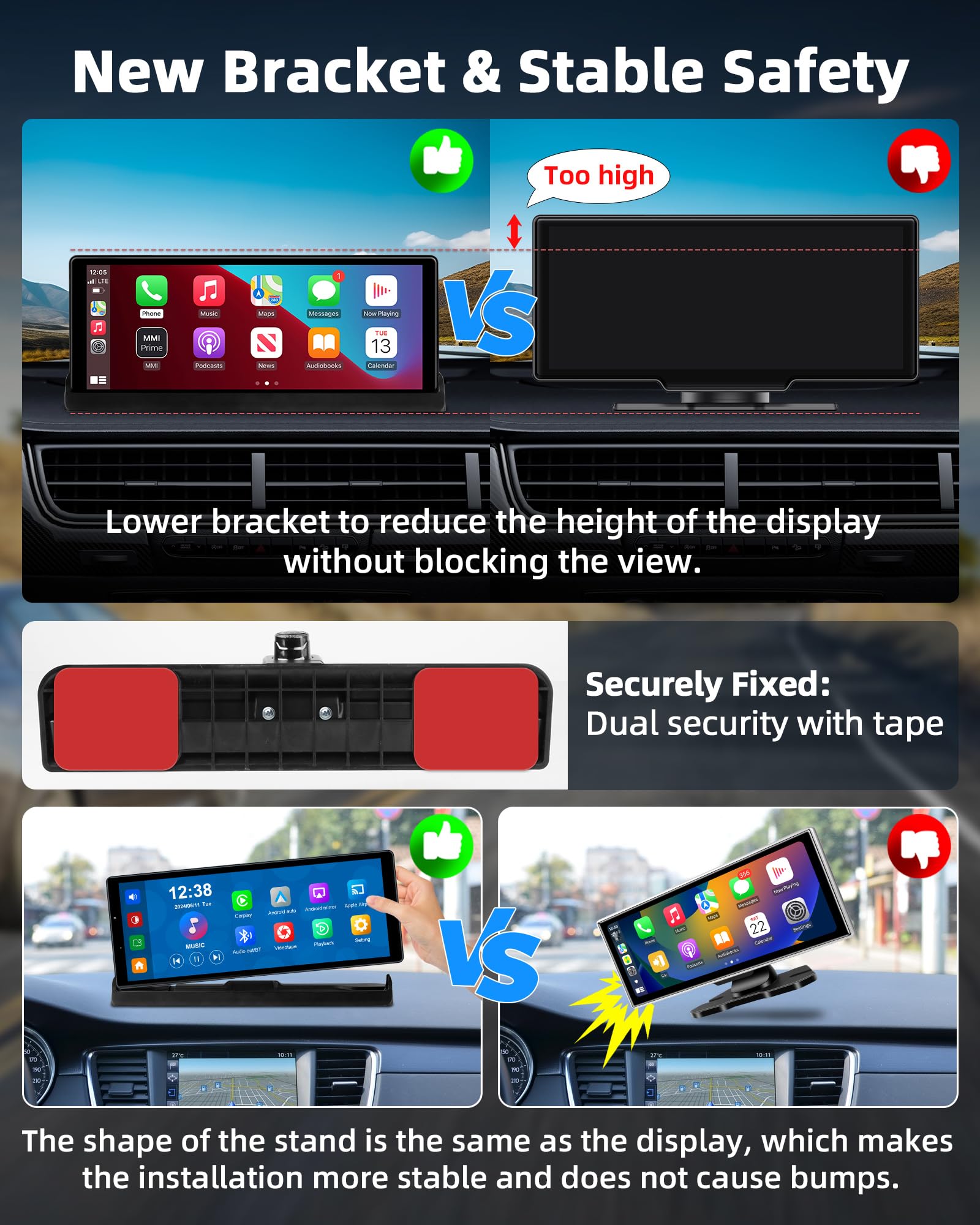 ?350 Rotatable Lens?10.26''Wireless Apple Carplay Screen For Car & 4K Dash Cam Portable Android Auto Car Stereo, Car Audio Recei