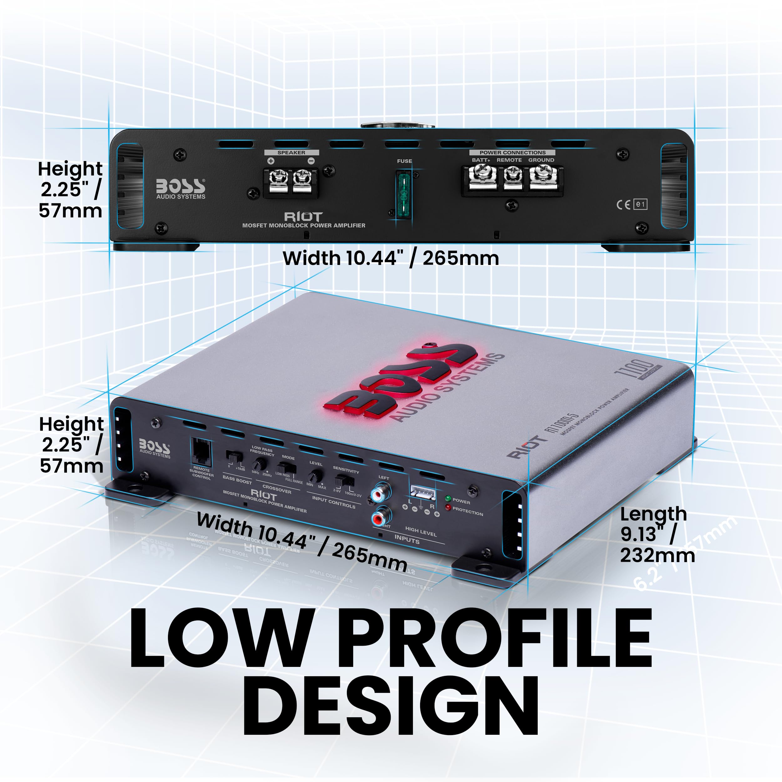 Boss Audio Systems R1100M S Monoblock Car Amplifier   1100 High Output, 2 8 Ohm Stable, Low/High Level Inputs, Low Pass Crossove