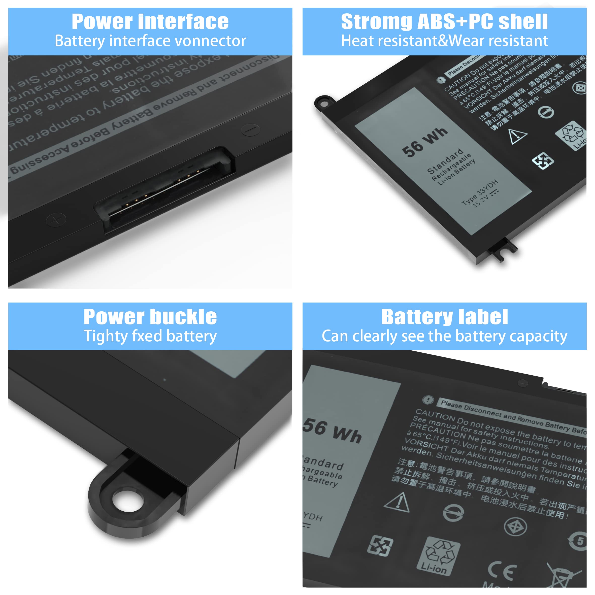 Vnyunqwe 56Wh 33Ydh Battery Dell For Dell Inspiron 17 7000 7786 7779 7773 7778 G3 3579 3779 G5 5587 G7 7588 15 7577 Latitude 13