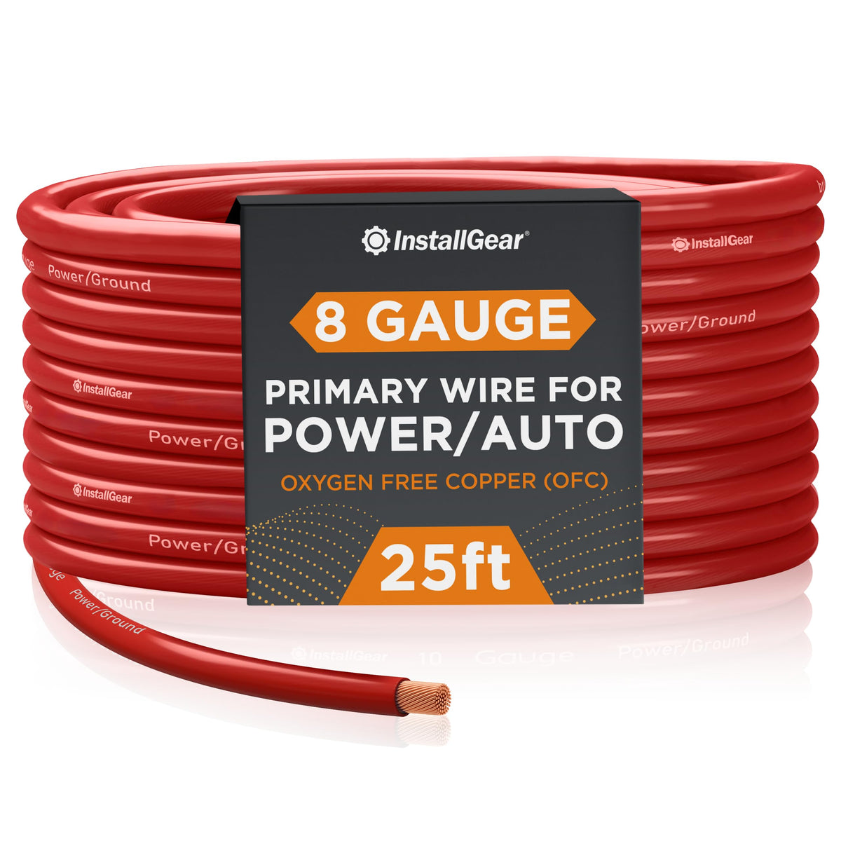 Installgear 8 Gauge Awg Ofc Pure Copper Power Ground Wire Cable (25Ft Red) True Spec Welding Wire, Battery Cable Wire, Automotiv