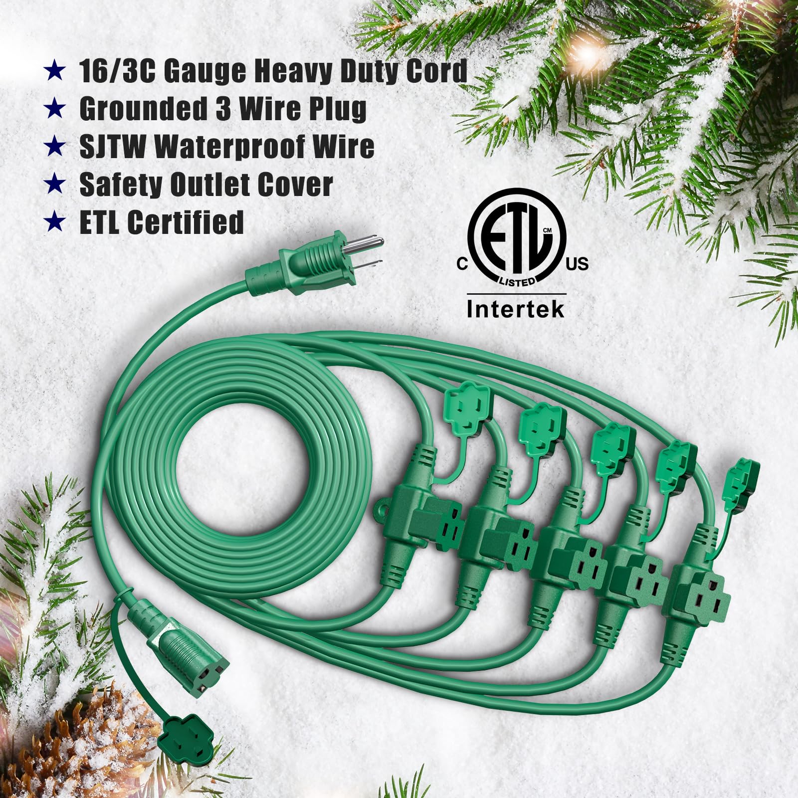 Eversimpleinc 50Ft Outdoor Extension Cord With 6 Outlets Evenly Spaced??, With Waterproof Cover, Ideal For Outdoor Decoration La