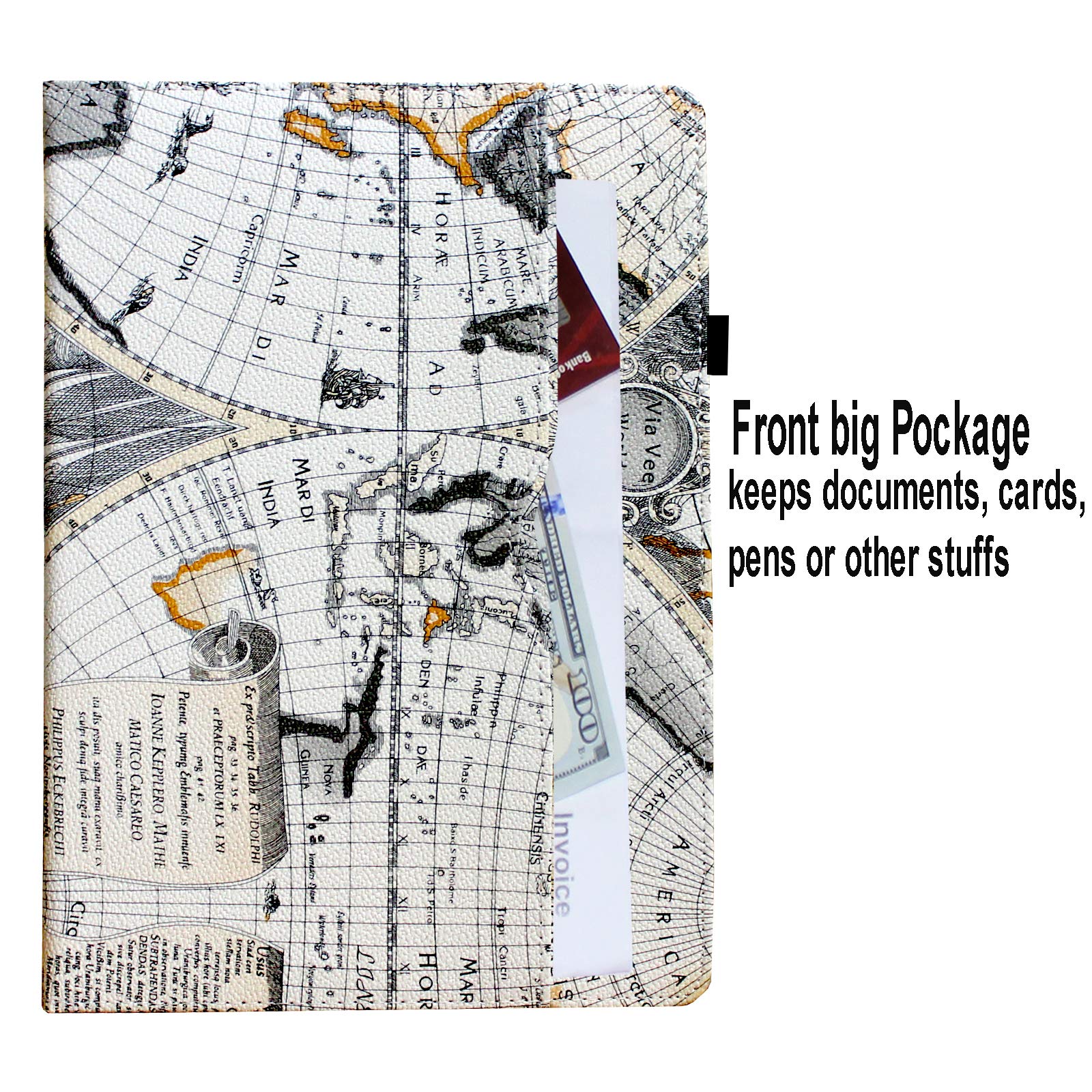 Jytrend Case For Ipad 9.7 (2018) 6Th/(2017) 5Th Generation, Ipad Air 1 (2013)/Air 2 (2014), 360 Rotating Multi Angle Viewing Stand Smart Cover With Pocket And Pen Holder, Auto Wake Up/Sleep (Map)