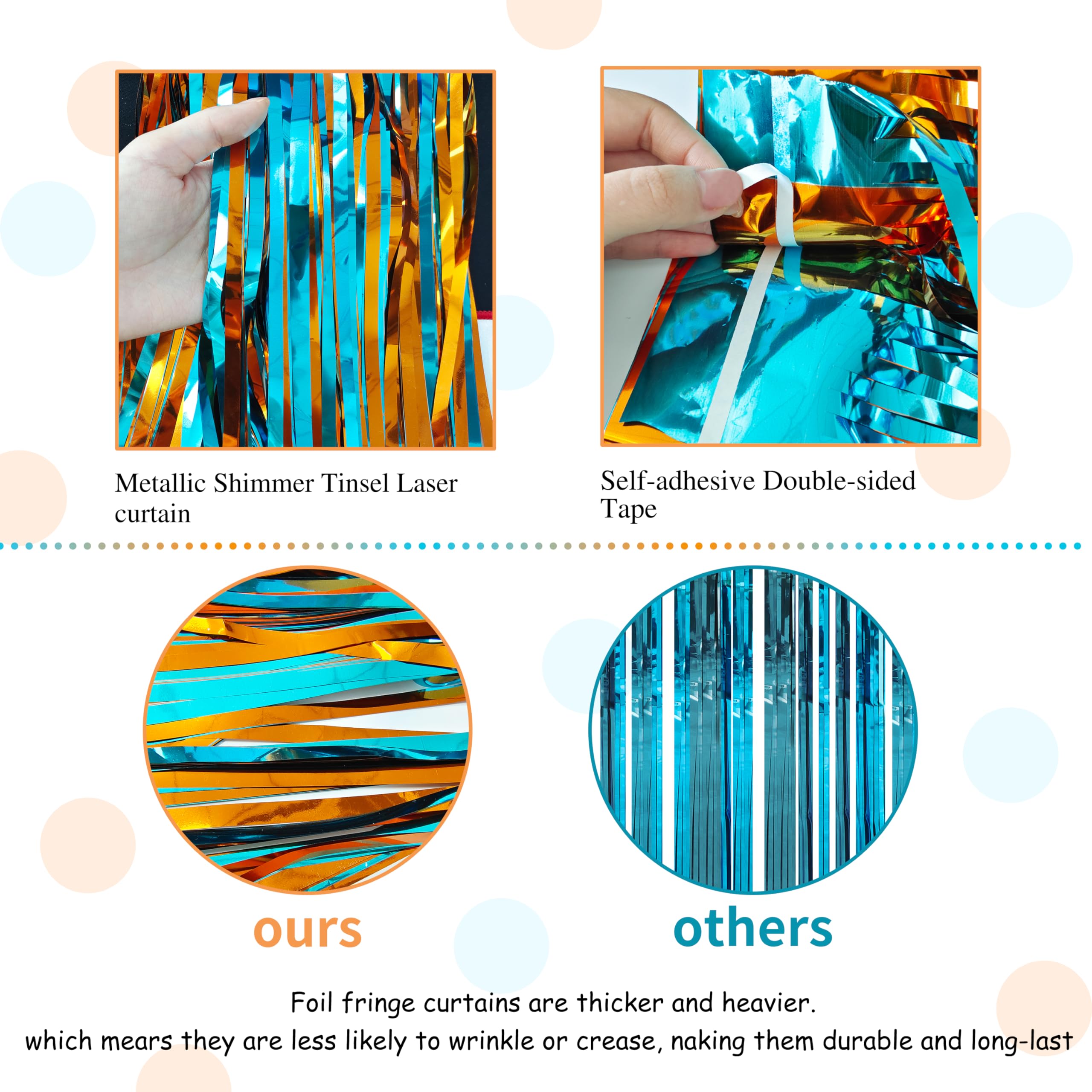 2 Pack 3.3X6.6Ft Blue Dog Foil Fringe Curtains And Banner, Orange And Blue Tinsel Photo Booth Prop, Streamer Backdrop Blue Dog B