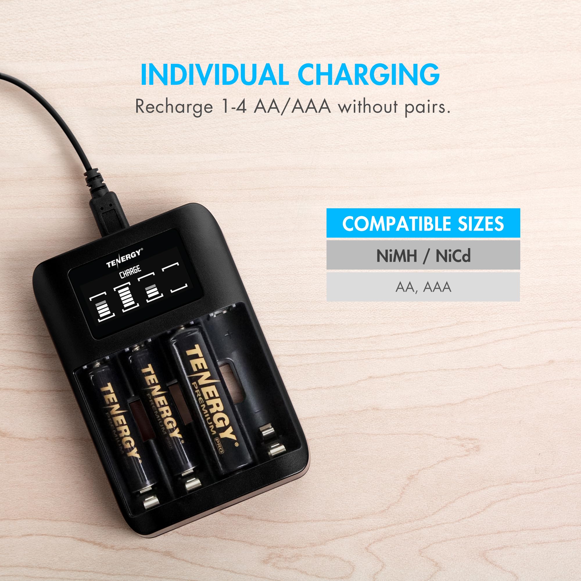 Tenergy Premium Pro 4 Pack Aa And 4 Pack Aaa Rechargeable Batteries And Portable Tn474U Battery Charger, Ideal For High Performa