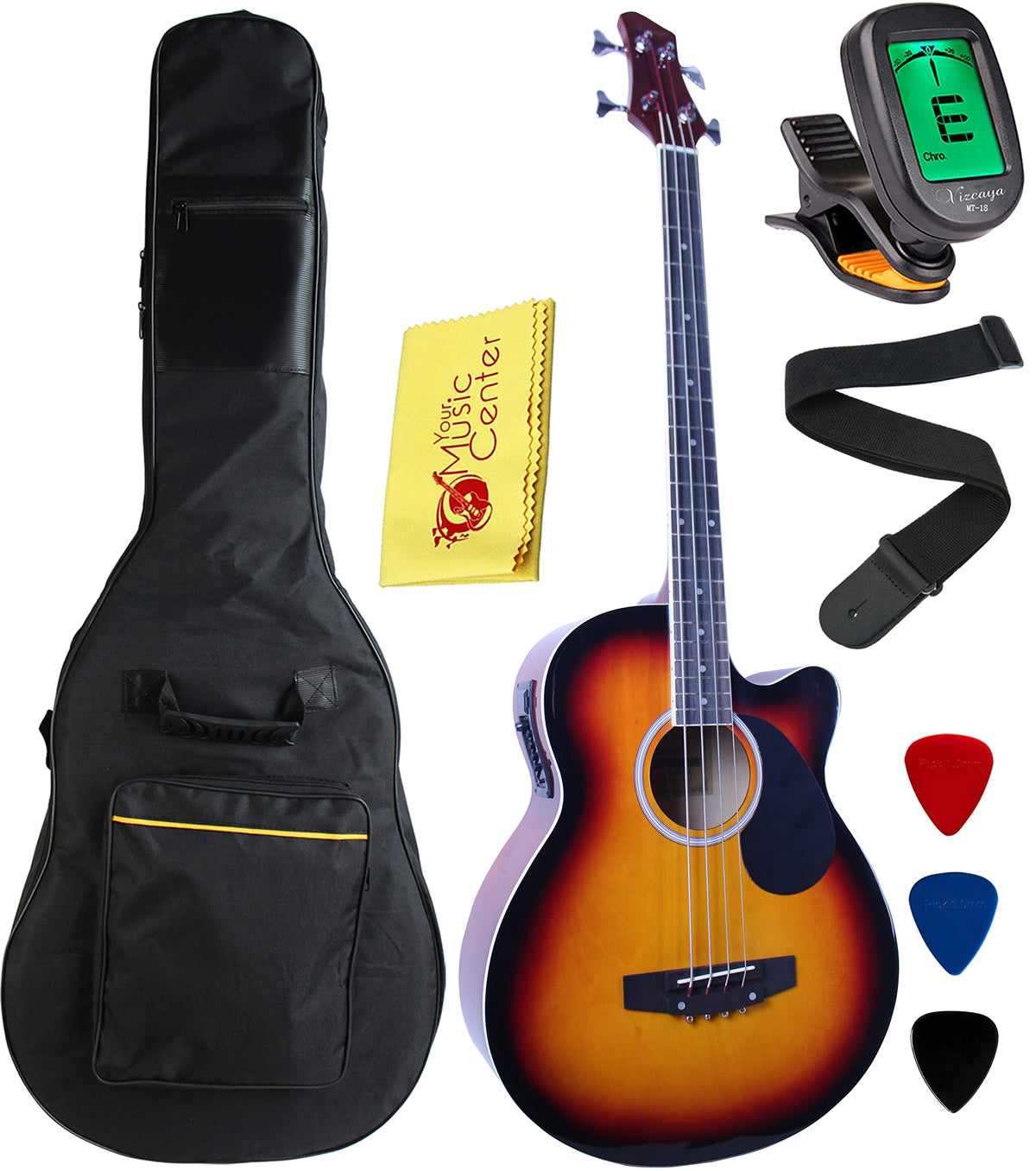 Ymc 4 Strings Cutaway Acoustic Electric Bass Guitar With 4 Band Equalizer, Adjustable Truss Rod,Gig Bag,Strap,Picks  (Sunburst)