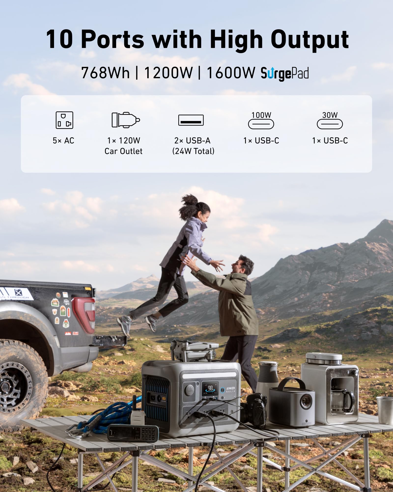 Anker Solix C800 Portable Power Station With 200W Solar Panels, 1200W (Peak 1600W) Solar Generator, Full Charge In 58 Min, 768Wh