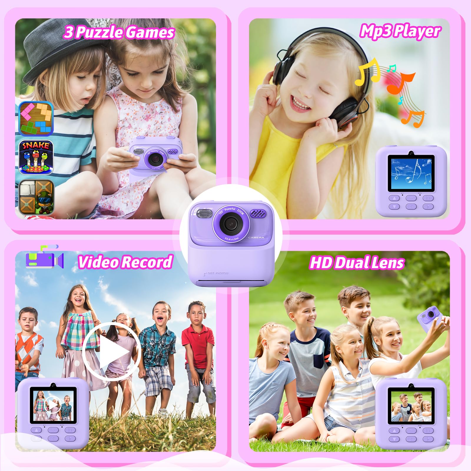 Upgrade Kids Camera Instant Print For Boys And Girls, 1080P Hd Dual Lens Selfie Digital Camera With Print Paper & 32G Card, Chri