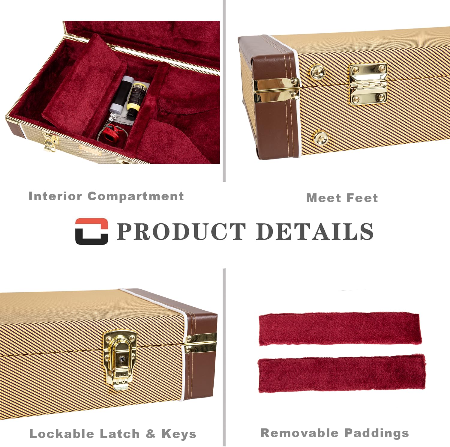 Crossrock Rectangular Wooden Case Fits A-Style Mandolins, With Accessory Compartment, Stainless Steel Latches, Metal Feet-Vinyl