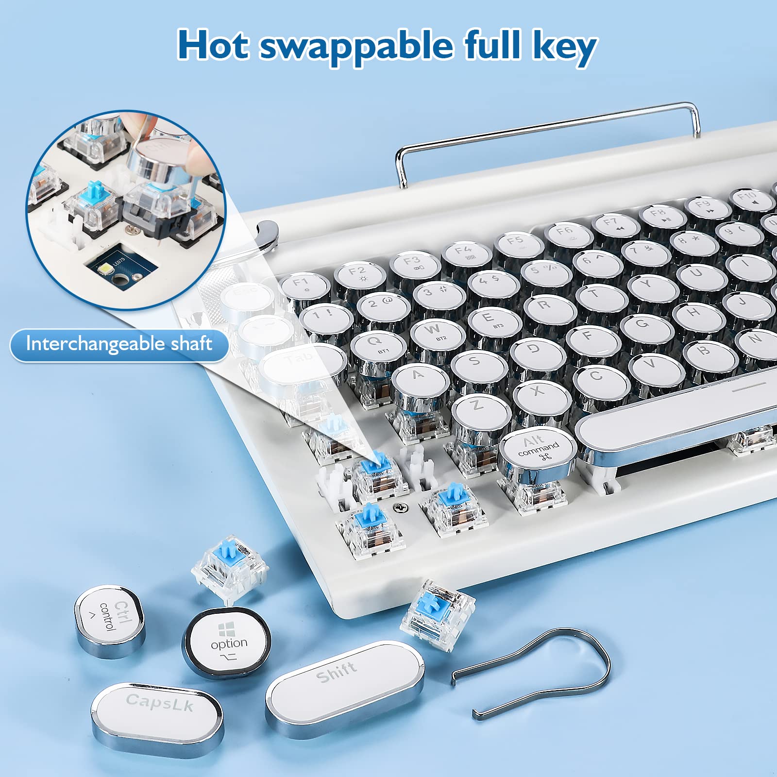 Adventurers Retro Typewriter Keyboard, 75% Layout 83 Keys Wireless Keyboard With Blue Switch,Bluetooth 5.0 And Multi Device Swit