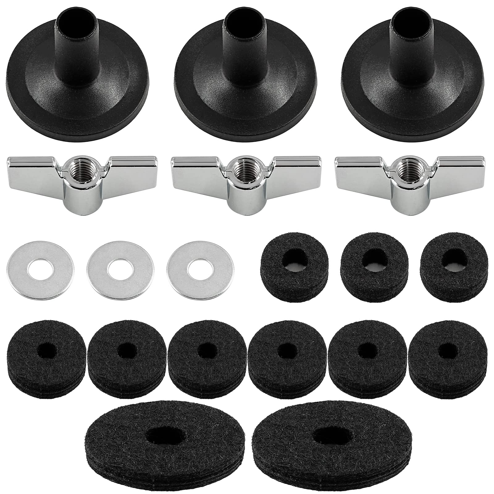 Jiozermi 21Pcs Cymbal Replacement Accessories, Cymbal Parts Include Felt Cymbal Sleeves With Base, Washers, Wing Nuts, Cymbal Fe