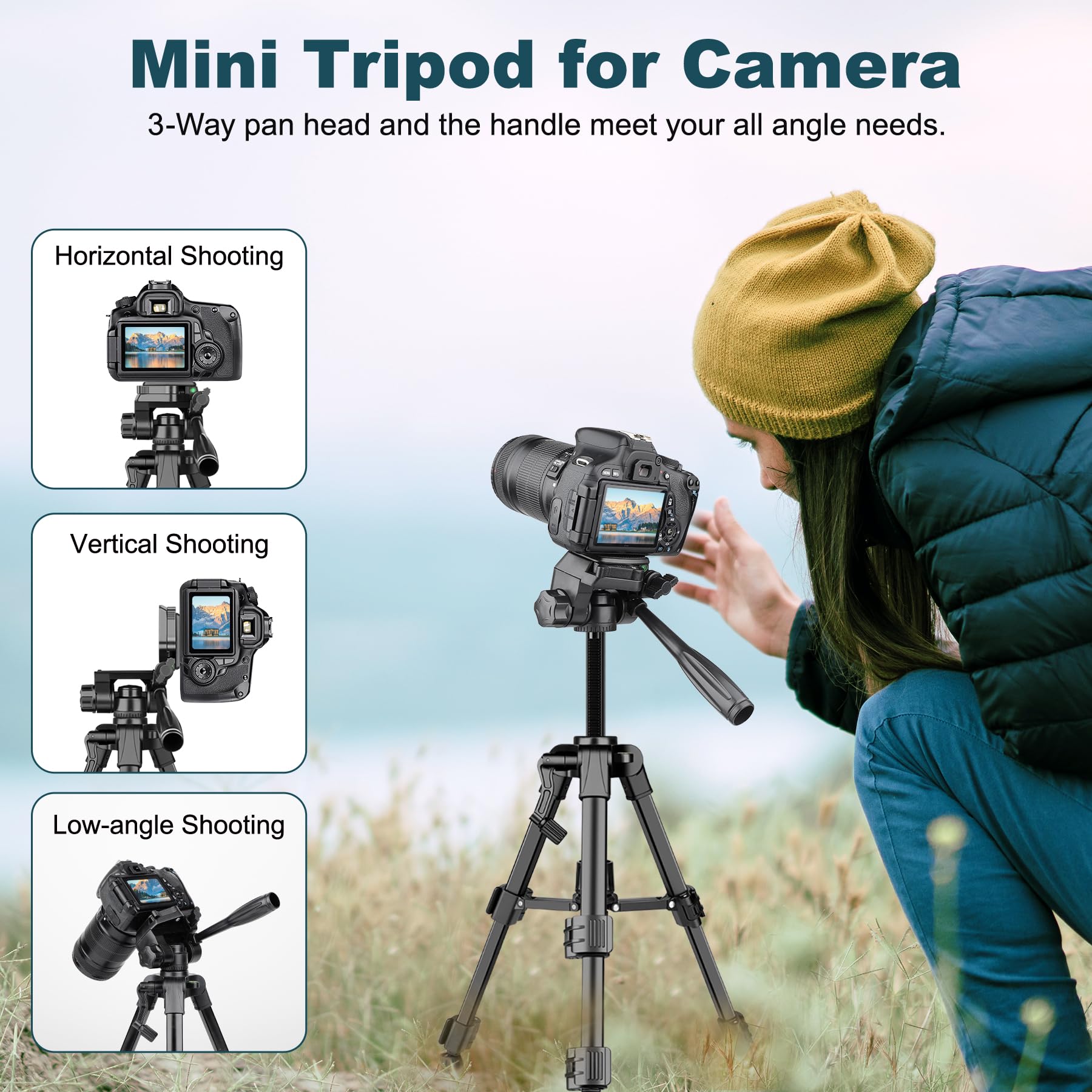 Joilcan Mini Tripod For Camera, 25 Inch Aluminum Tabletop Camera Tripod, Portable Travel Tripod With Remote And Tablet/Phone Hol