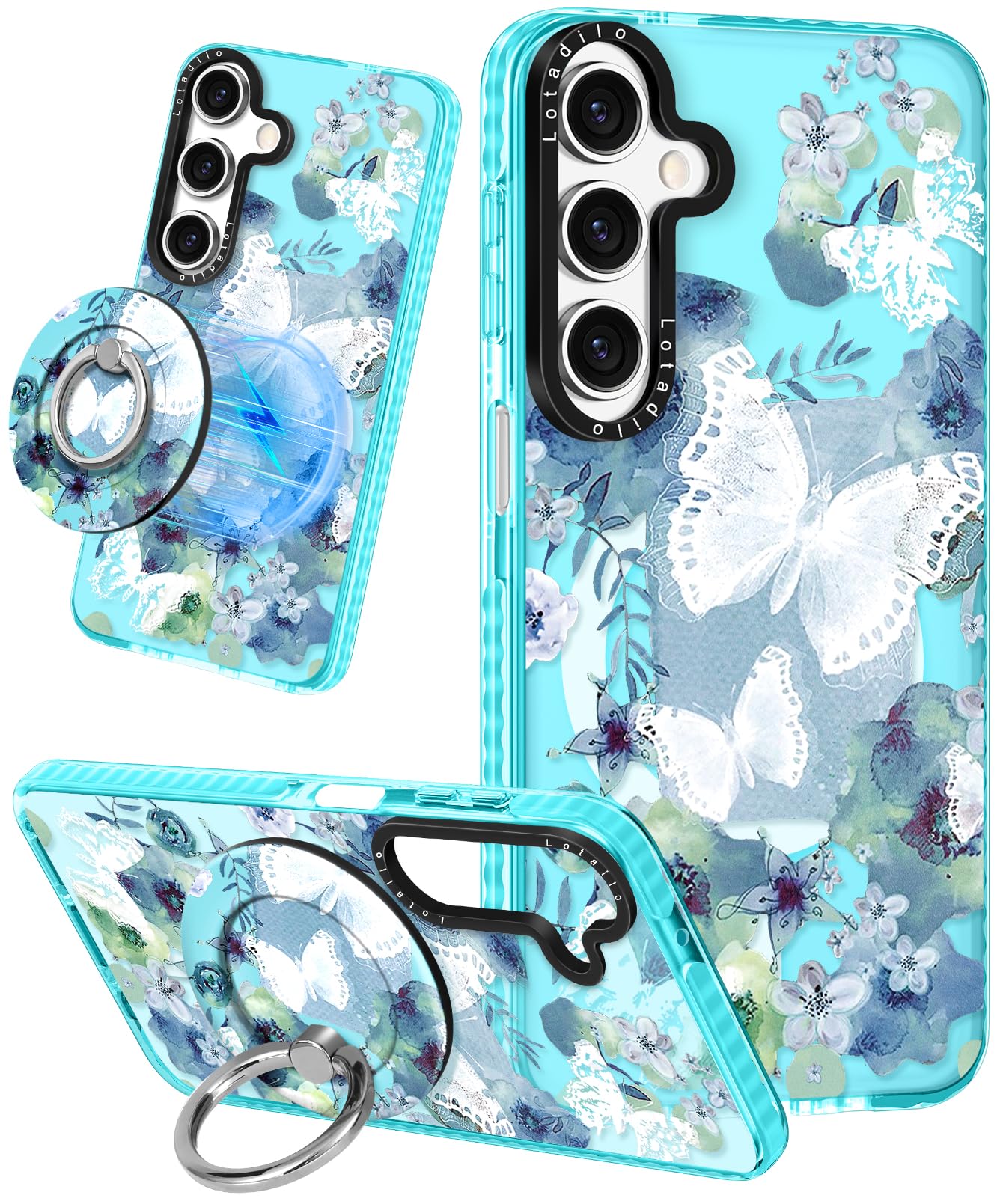 Lotadilo Cute Case for Samsung Galaxy S24 FE for Women Girls - Funny Ink Butterfly Design Compatible with Magsafe Magnetic Ring 