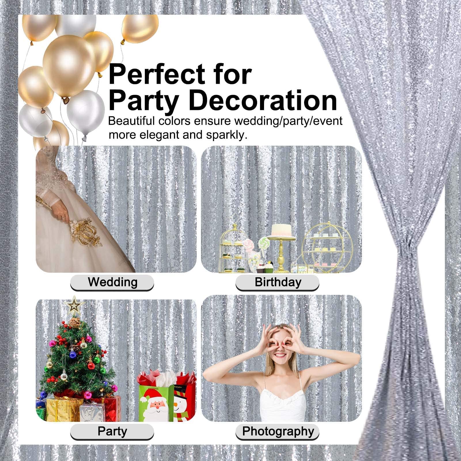 Tcbesto Silver Sequin Backdrop Curtains 2Ftx8Ft 2 Panels Sparkle Backdrop Curtain Drapes Glitter Backdrop Photo Background For W