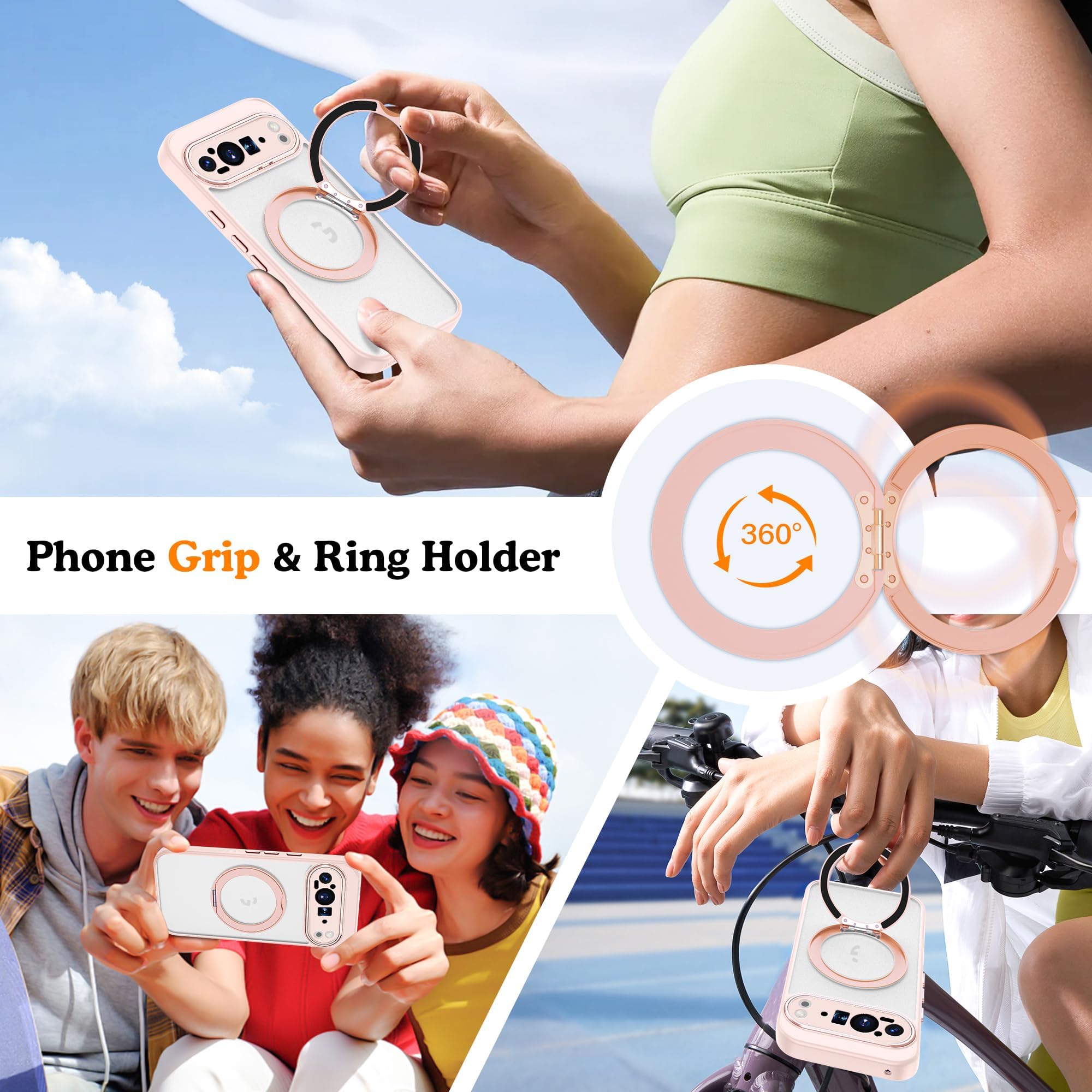 Amoraaqua Compatible With Google Pixel 9 Case With 360 Magnetic Ring Stand [Compatible With Mag-Safe ] Shockproof Translucent Ph