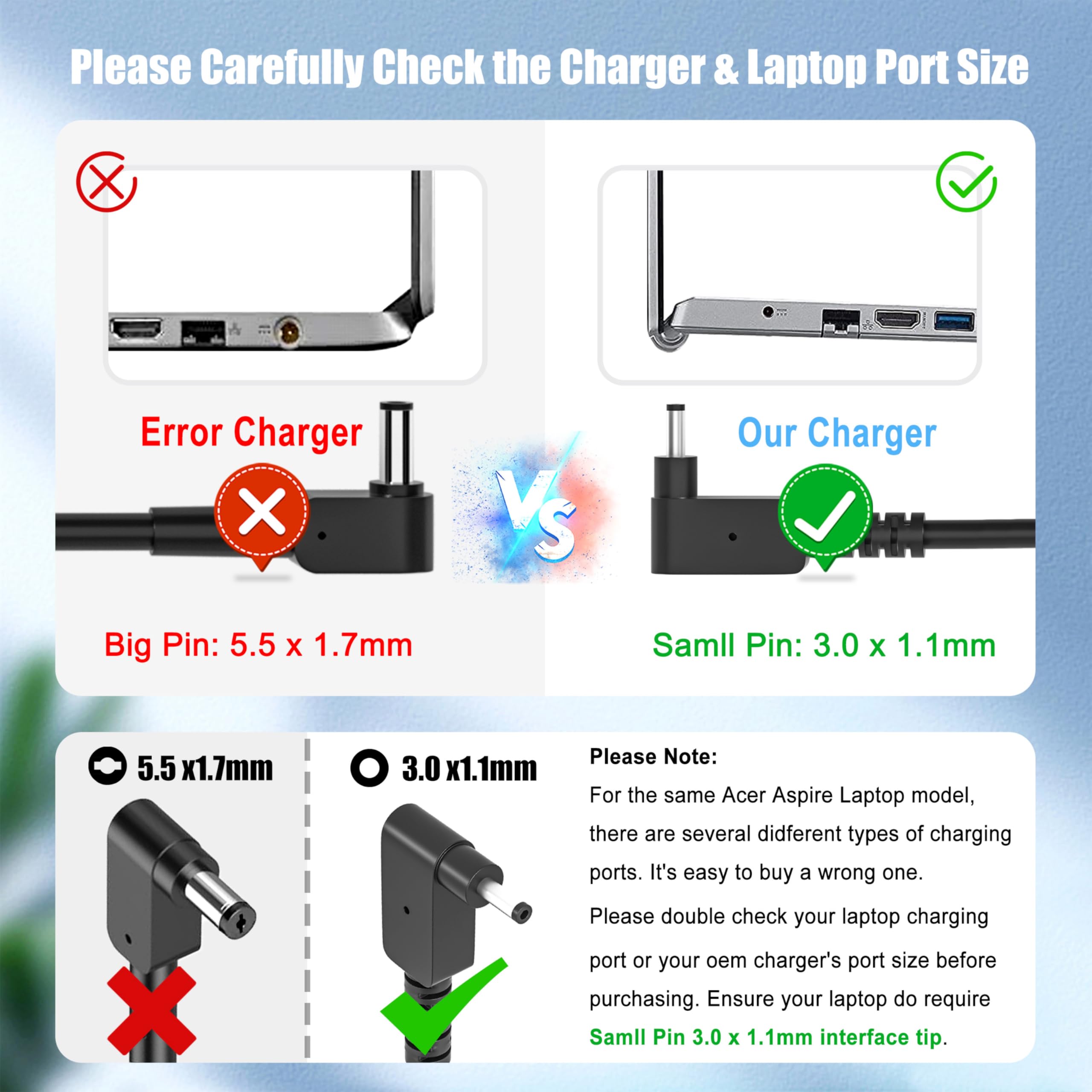 Dongni 65W 45W Charger For Acer Aspire 5 3 1 Series A515 55 A515 56 A515 54 A515 46 A515 45 A515 44 A315 23 A315 34 A315 35 A315