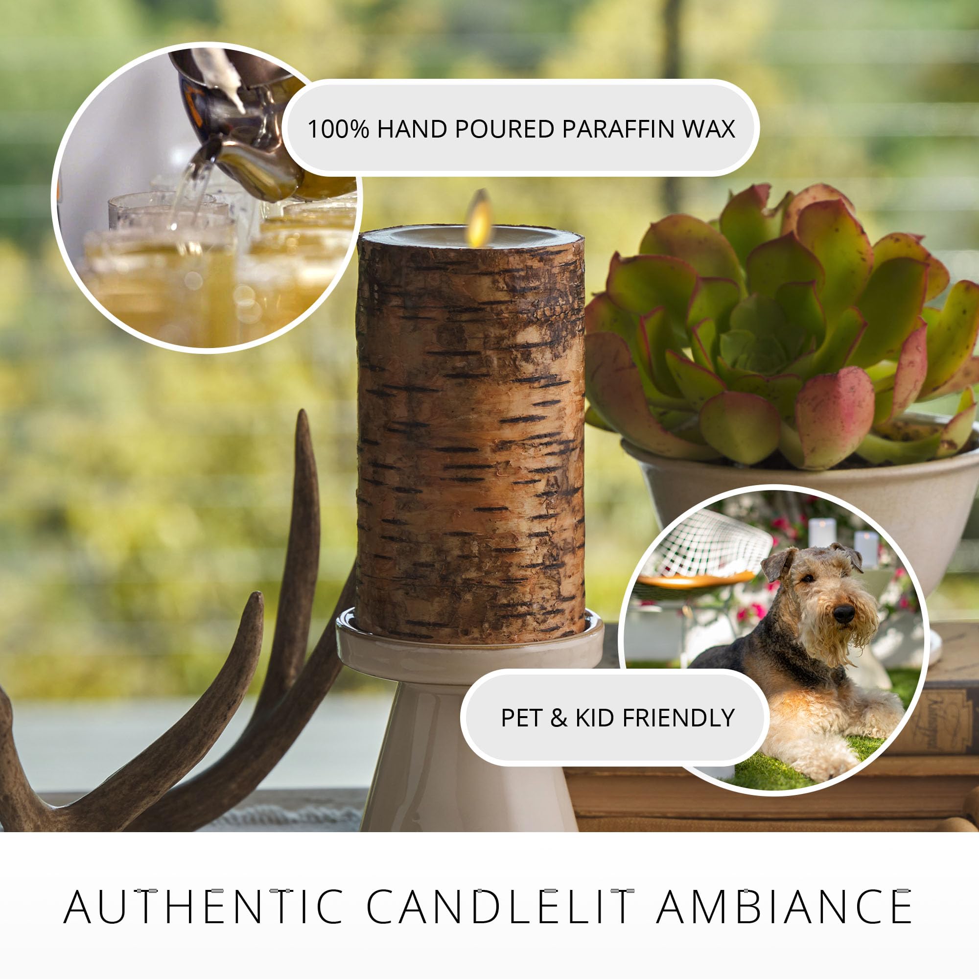 Luminara Real Birch Bark Wrapped Flameless Led Candle, 3.5'' X 6.5'', Battery Operated Moving Flame Pillar Light With Timer   Na