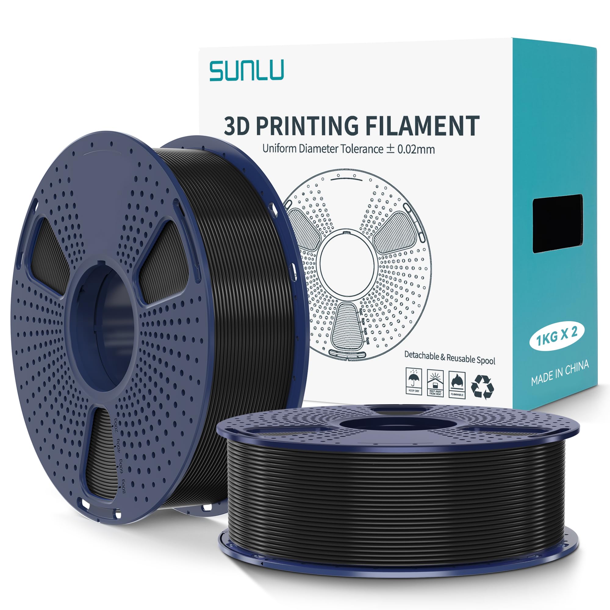 SUNLU PLA+2.0 3D Printer Filament 2KG, Upgrade PLA+ Filament 1.75mm, Tougher and Stronger, Dimensional Accuracy +/-0.02mm, 1KG p
