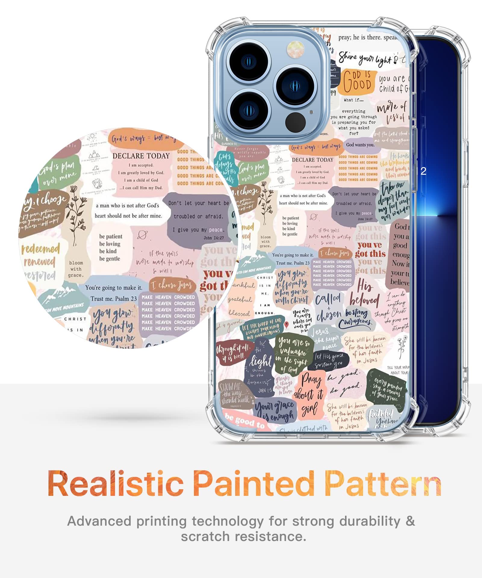 Vesidurt Bible Verses iPhone 13 Pro Case - Trendy TPU Protective Cover with Christian Jesus Quotes Collage Design