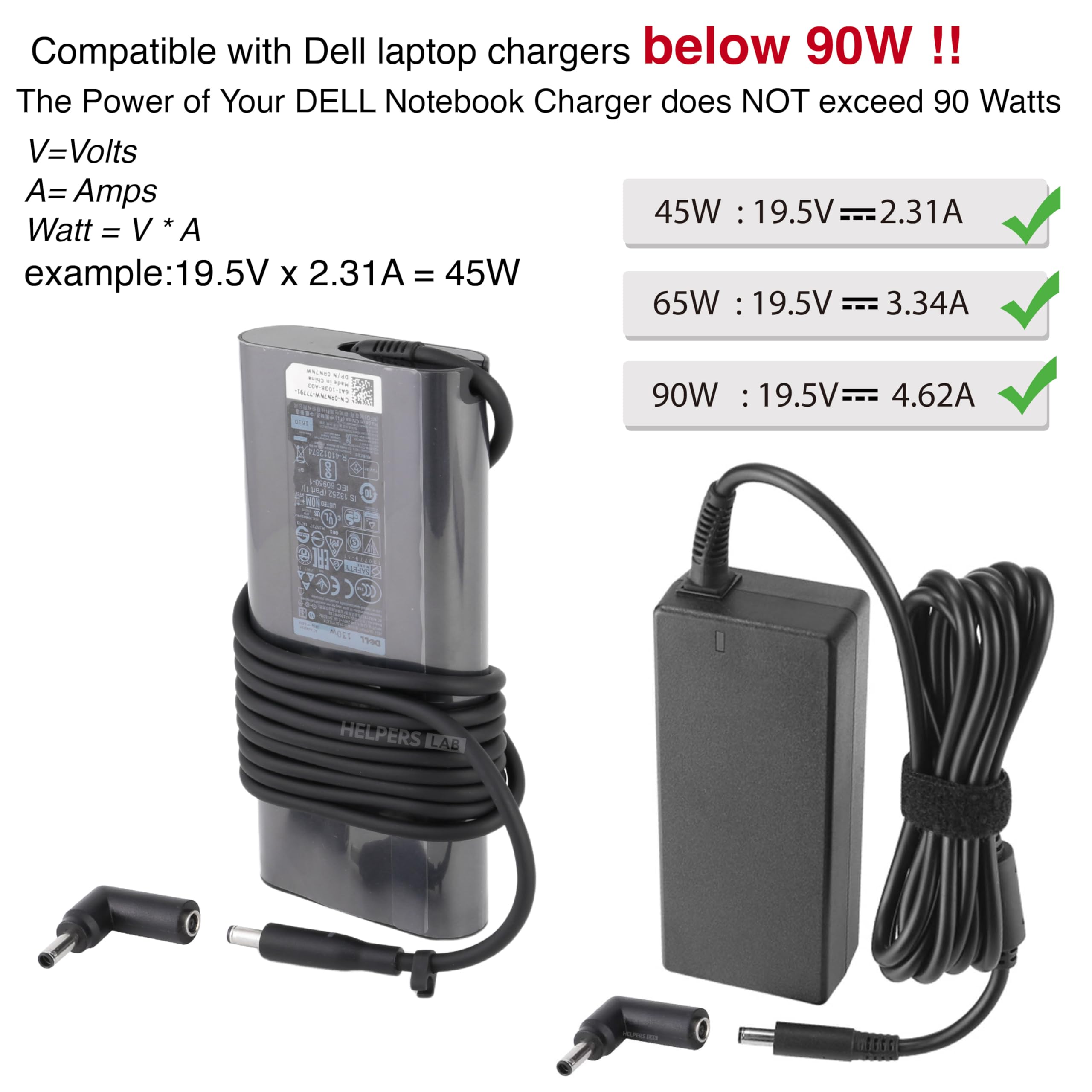 Helpers Lab 4.5 X 3.0 Mm Right Angle 90 Degree Power Adapter Connector Converter For Dell Latitude; Xps; Vostro Laptop Ac Charge