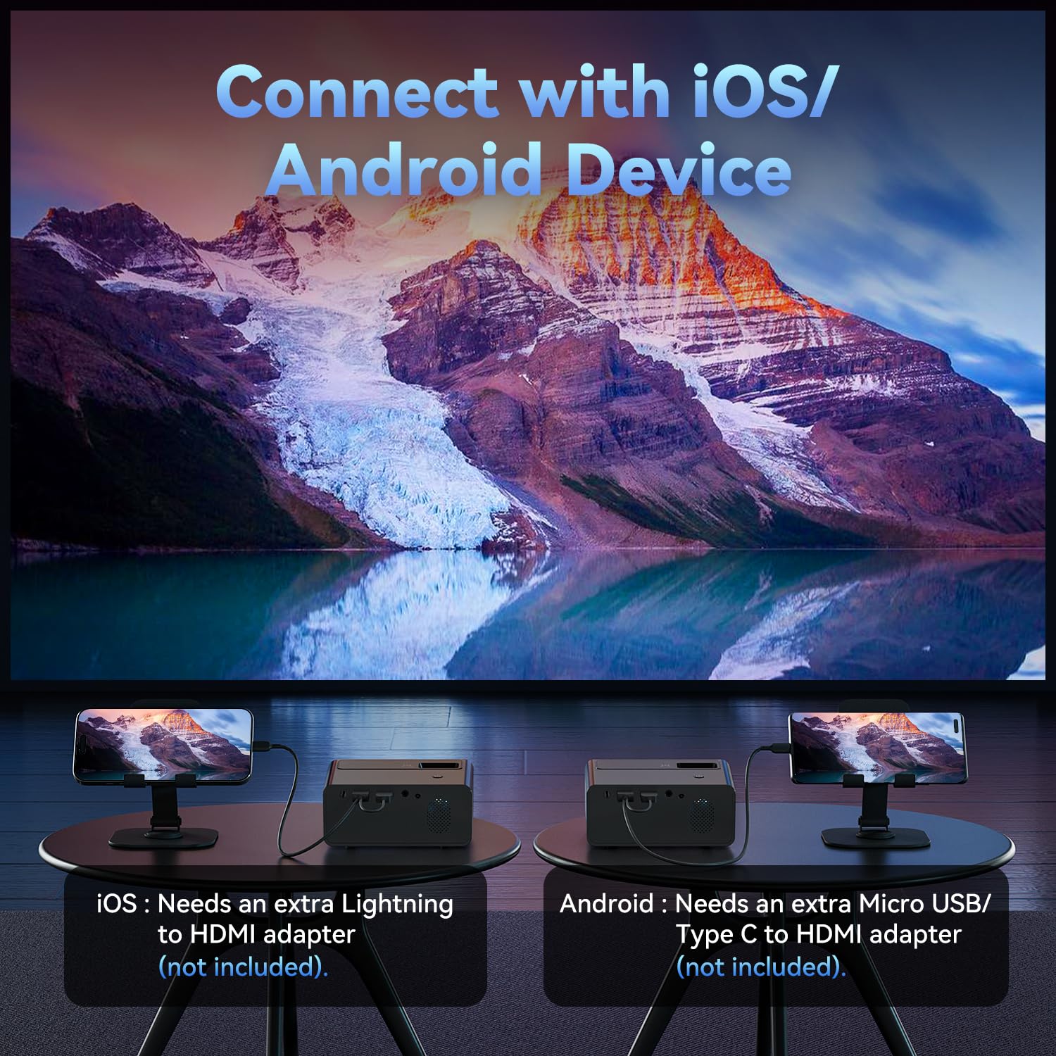 Mini Projector For Iphone, Elephas 2025 Updated Portable Phone Projector, 1080P Supported Small Movie Projector, Compatible With