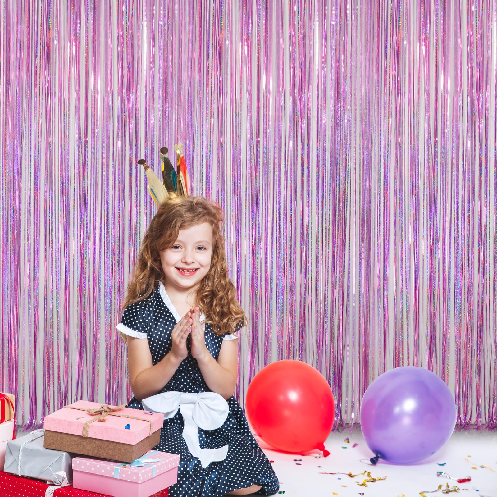 Melsan Foil Curtians Valentine Party Decorations, 3.2 X 8Ft Sparkle Metallic Foil Fringe Backdrop Party Decor For Baby Shower, G