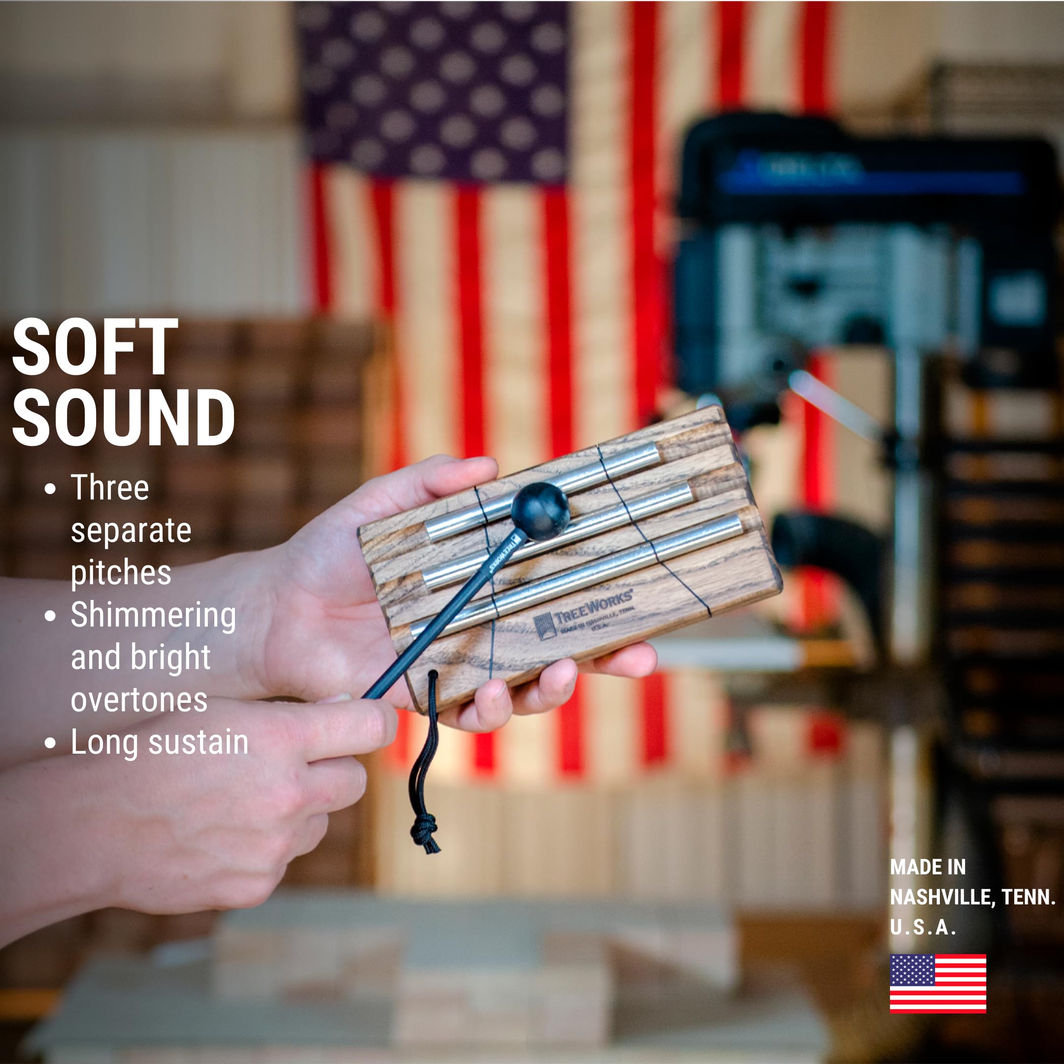 Treeworks Chimes Energy Chime With Mallet For Meditation, Sound Healing Or Yoga, 3 Notes    Made In U.S.A.    Long Resonance Wit