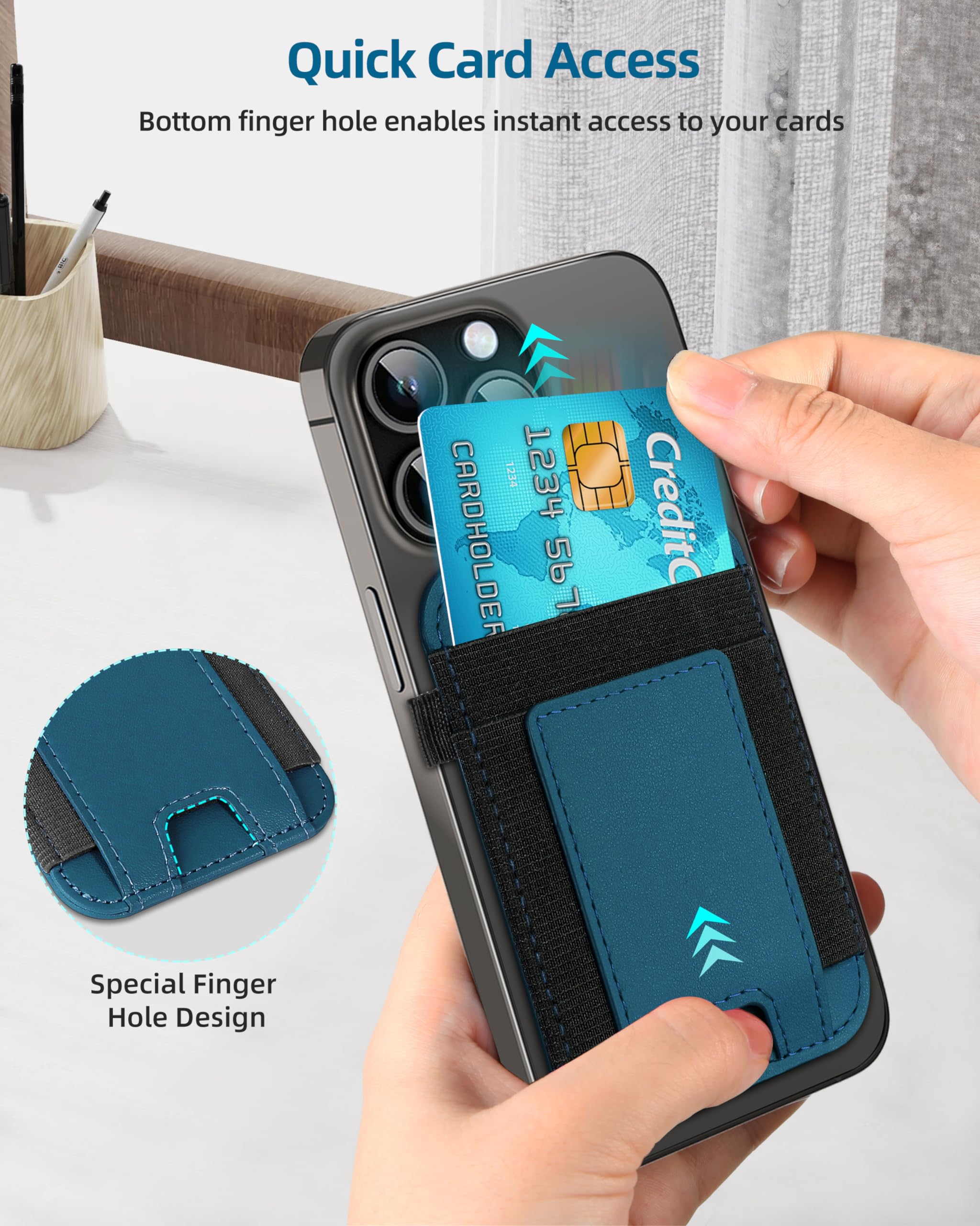 Extrelife Magsafe Wallet For Iphone 15/14/13/12 Series, Blue, Vegan Leather, Hold 7 Cards, Magnetic