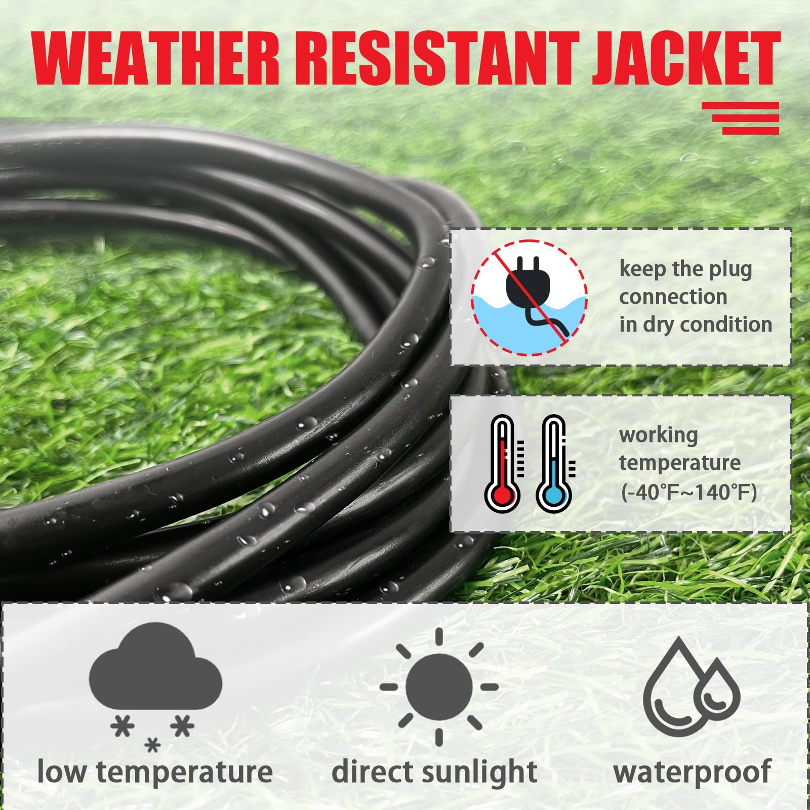 Ep 10Ft Black Outdoor Extension Cord, 16/3 Sjtw Heavy Duty Waterproof, 3 Prong Grounded Plug, 13A 1625W 16Awg, Cold Resistant Fl