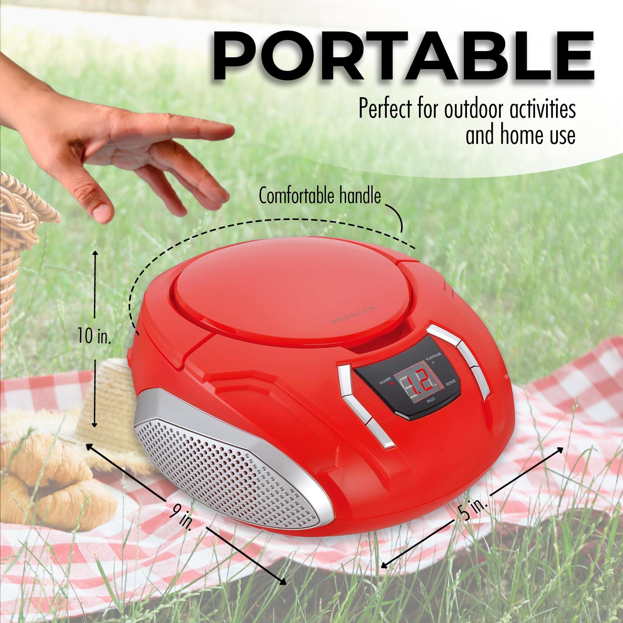 Proscan Elite Portable Cd Boombox With Am/Fm Radio   Red