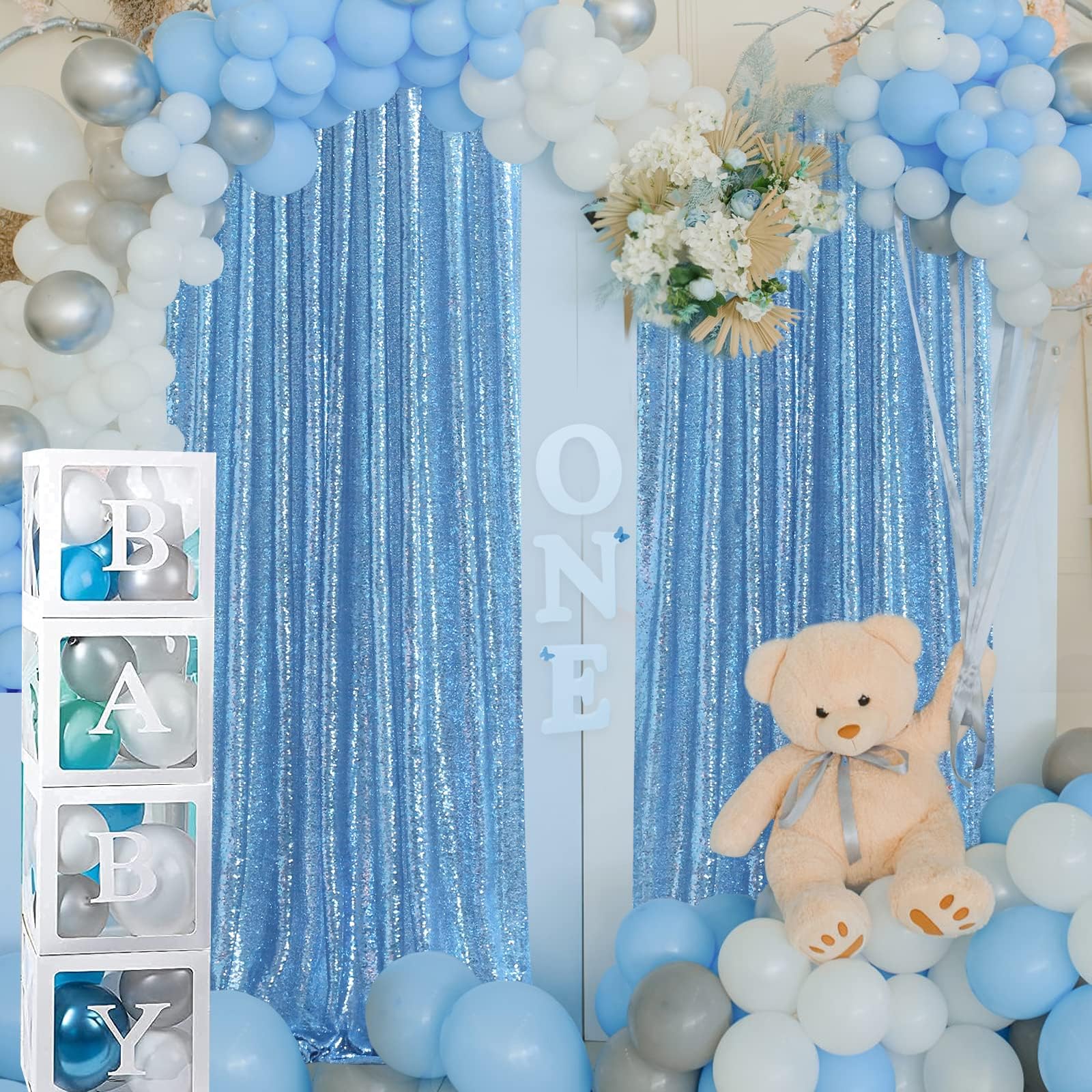 Soardream Baby Blue Glitter Sequin Backdrop Curtains 6 Pieces 2Ftx8Ft Dessert Backdrop Wedding Party Decor Glitter Photography B