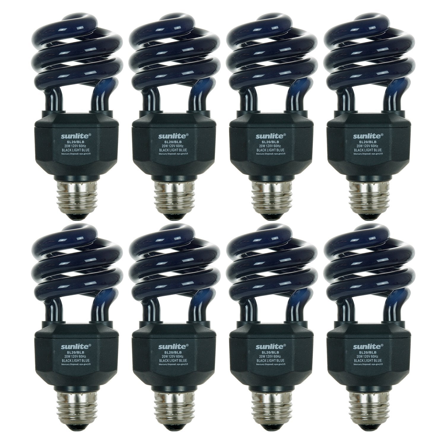 Sunlite 05647 Su Cfl Black Light Bulb (Blb), Perfect For Halloween, Spiral Blacklight, 20 Watts, 120 Volts, Medium Base (E26), 463Nm, Ul Listed, 8 Pack, 8 Count