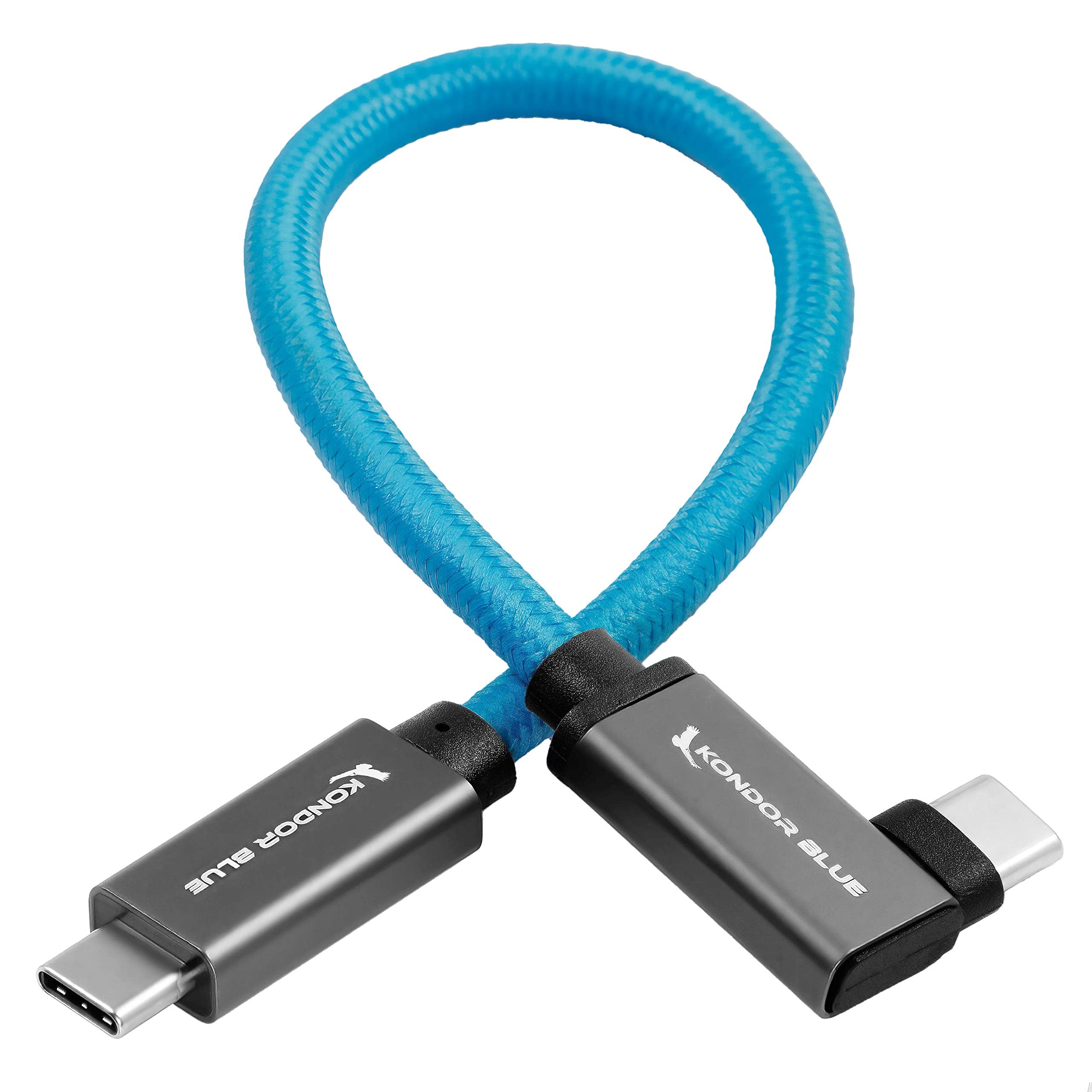 Kondor Blue 8.5'' Straight Usb C 3.1 Gen 2 10 Gb/S 100W | Right Angle Braided Cable For 8K Data And Power Delivery