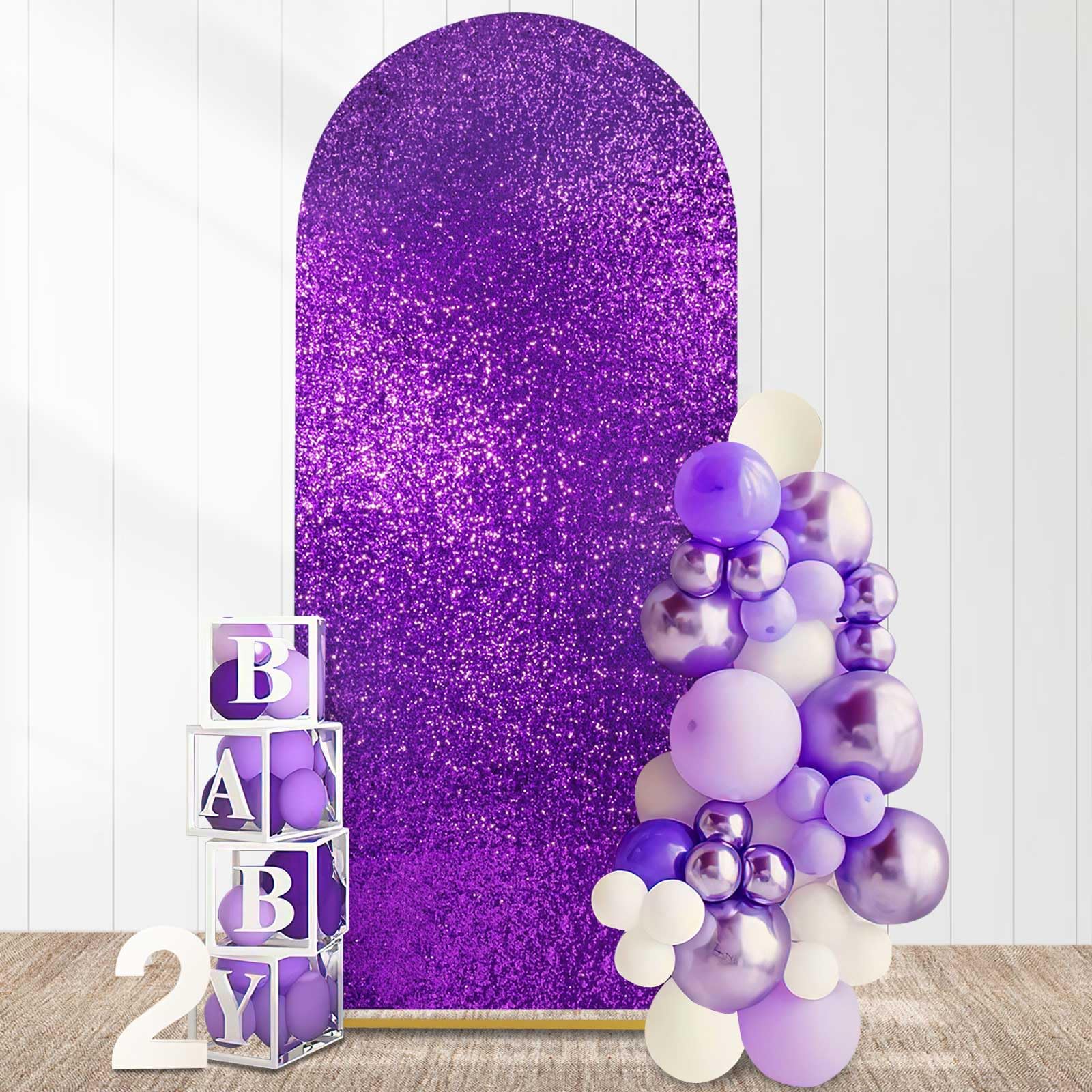 Purple Sequin Arch Covers 7.2Ft Round Top Chiara Backdrop Covers Spandex Fitted Covers For Party Birthday Ceremony Decoration