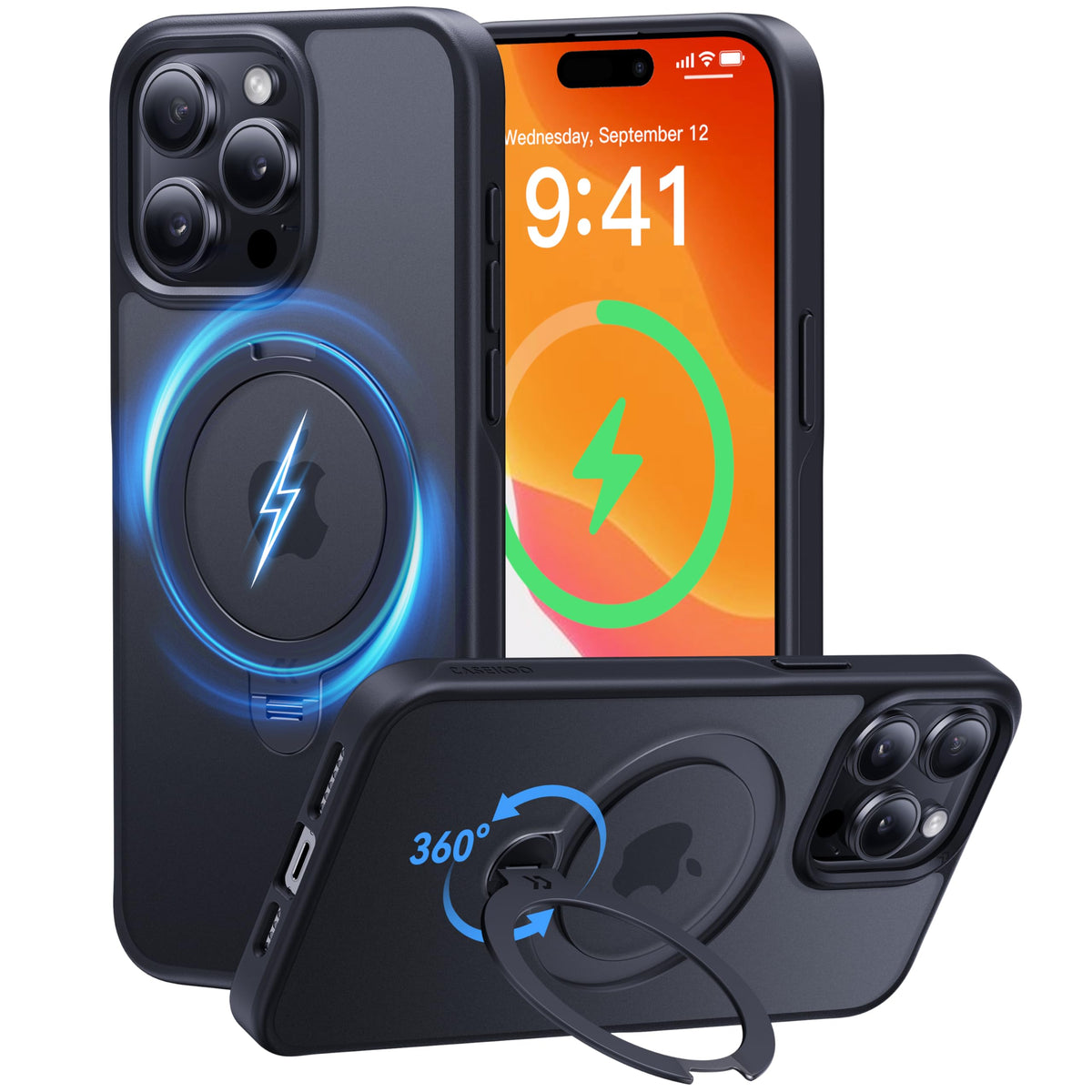 Casekoo Patented 360 Spin Magnetic Stand For Iphone 15 Pro Max Case [Military Drop Protection] [Compatible With Magsafe] Matte T