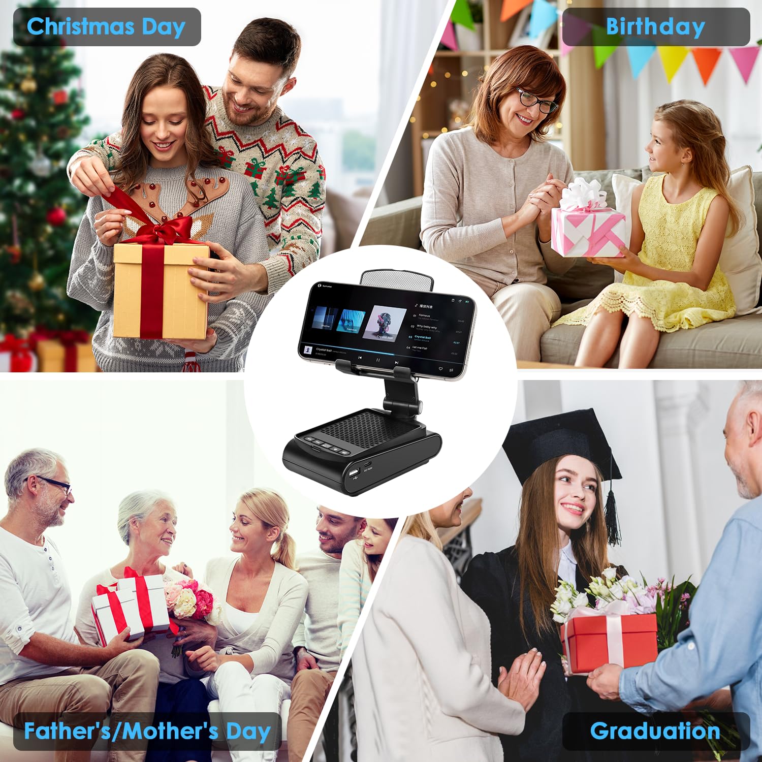 Toiysyy Multi Angle Adjustable Mobile Phone Holder With Built In Bluetooth Speaker, Suitable For Home And Outdoor Use, Easy To C